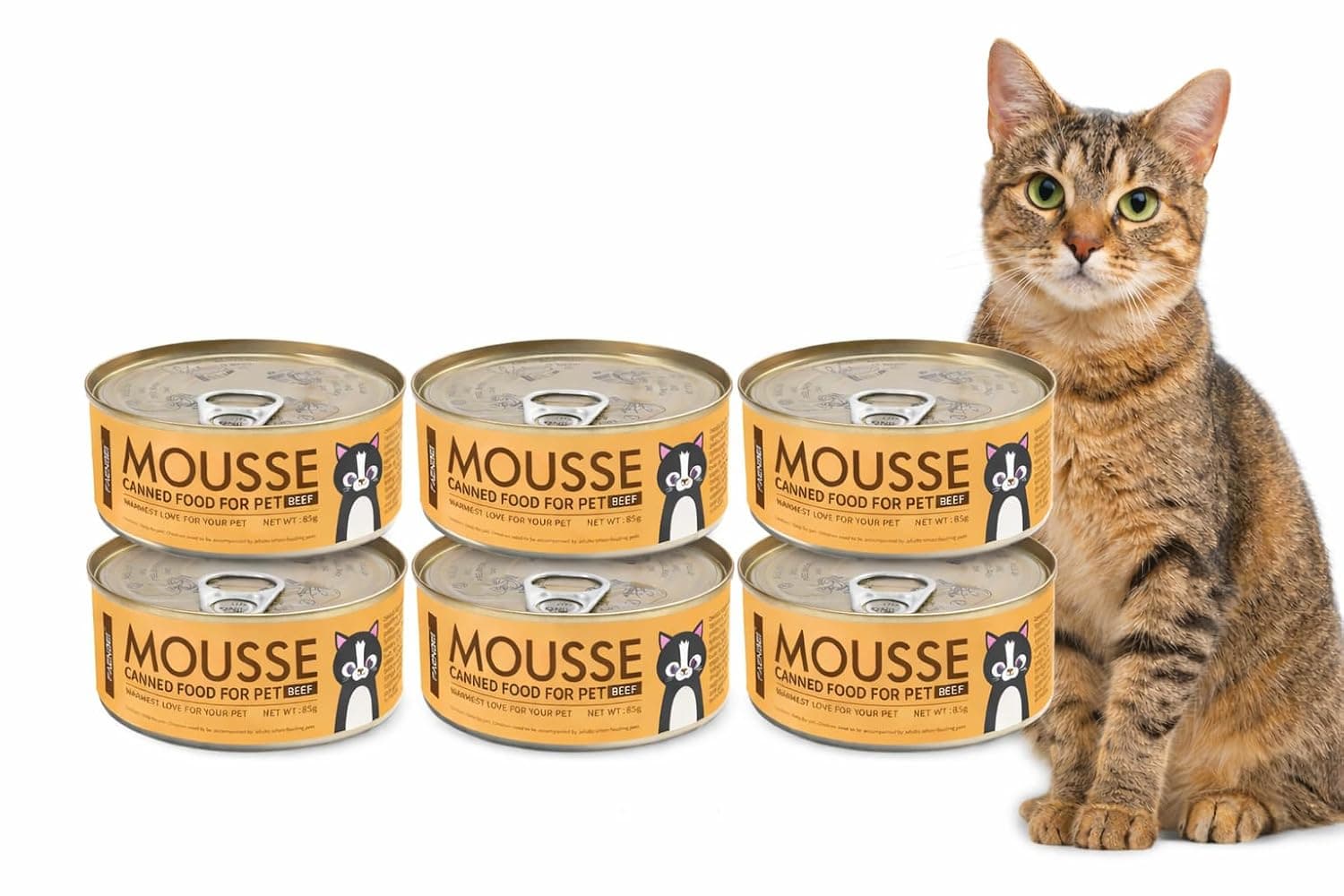 SKY-TOUCH 6Pack Wet Cat Food Can, Premium Cat Food Mousse 85g, Grain-Free Soft Pâté with Taurine, Vitamins & Minerals – High Protein Balanced Nutrition for Kittens & Adult Cats(Beef, Pack of 6)