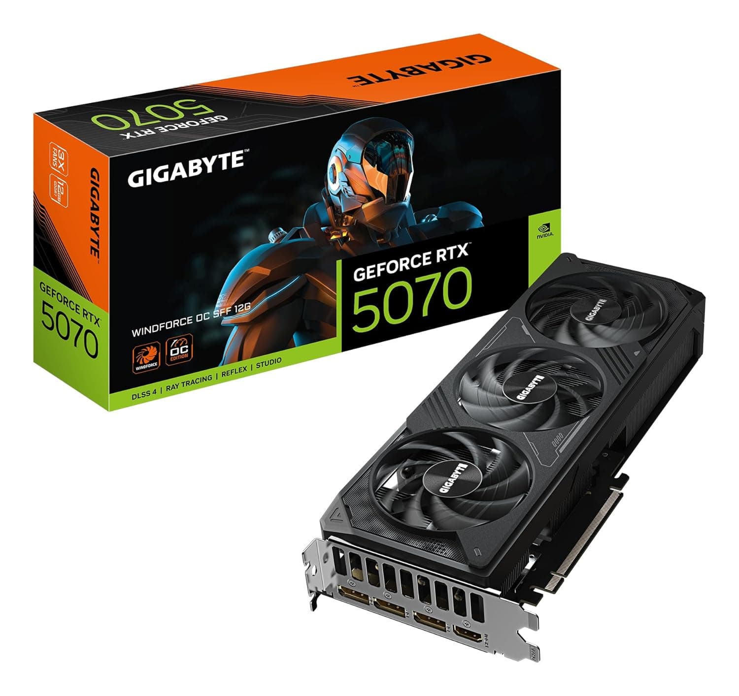 Gigabyte GeForce RTX 5070 WINDFORCE OC SFF 12G Graphics Card - 12GB GDDR7, 256 Bit, PCI-E 5.0, 2542 MHz Core Clock, 3 x DP 2.1a, 1 x HDMI 2.1b, NVIDIA DLSS 4, GV-N5070WF3OC-12GD