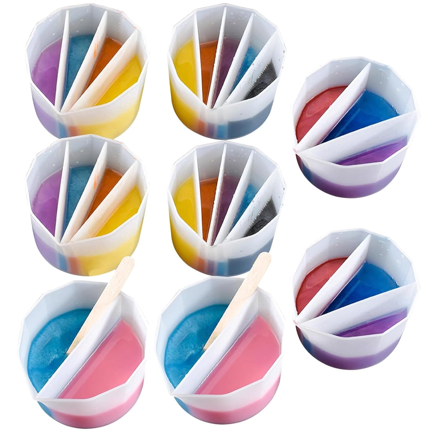 8 Pcs Silicone Split Cups, Reusable Resin Mixing Cups with 2-5 Channels, Fluid Art Split Cup for Paint Pouring, Drawing, Resin Crafts and DIY