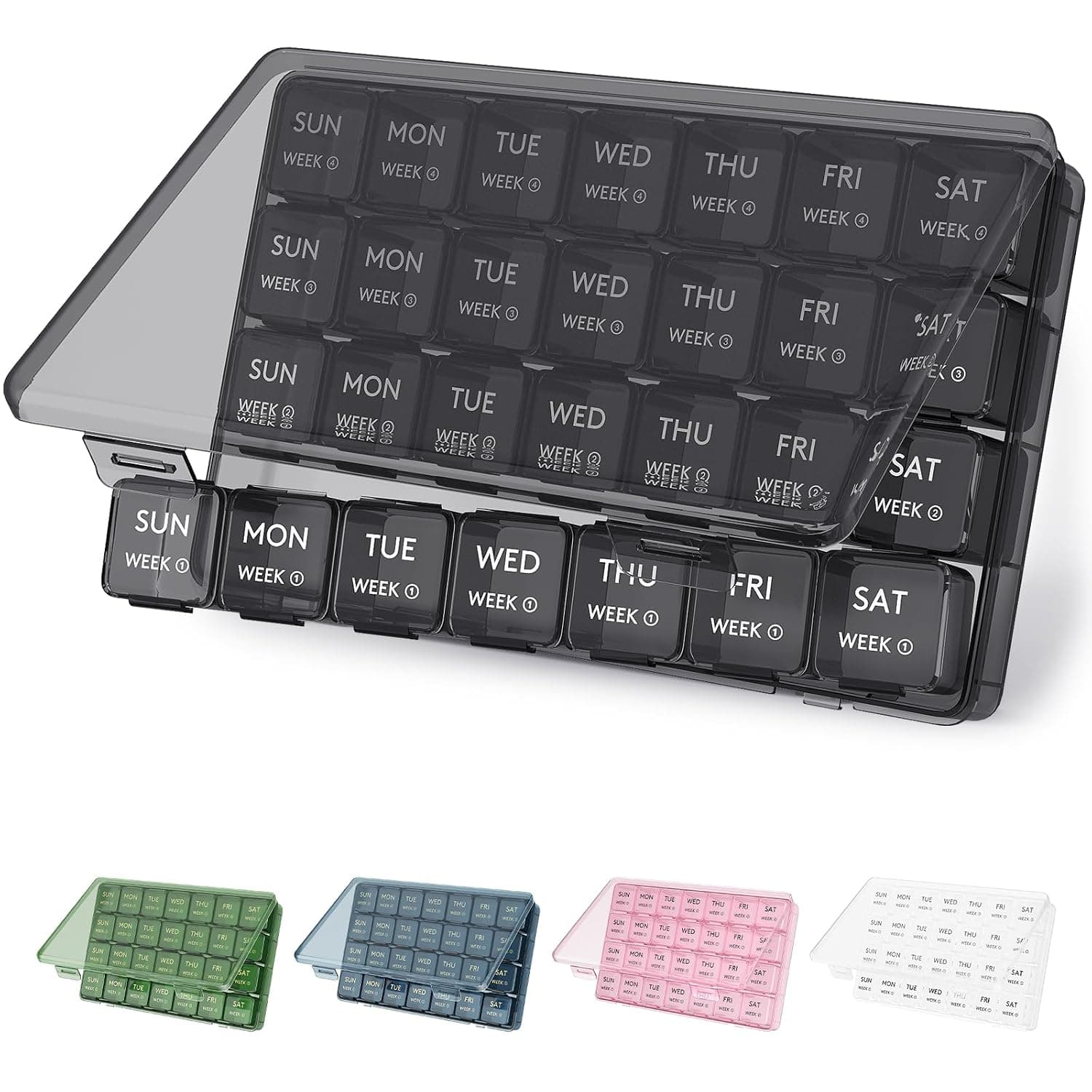 Lifewit Monthly Pill Organizer, 28 Day Pill Box, 4 Weeks One Month Pill Cases, Large Compartments Medicine Organizer for Vitamins, Fish Oils, Supplements