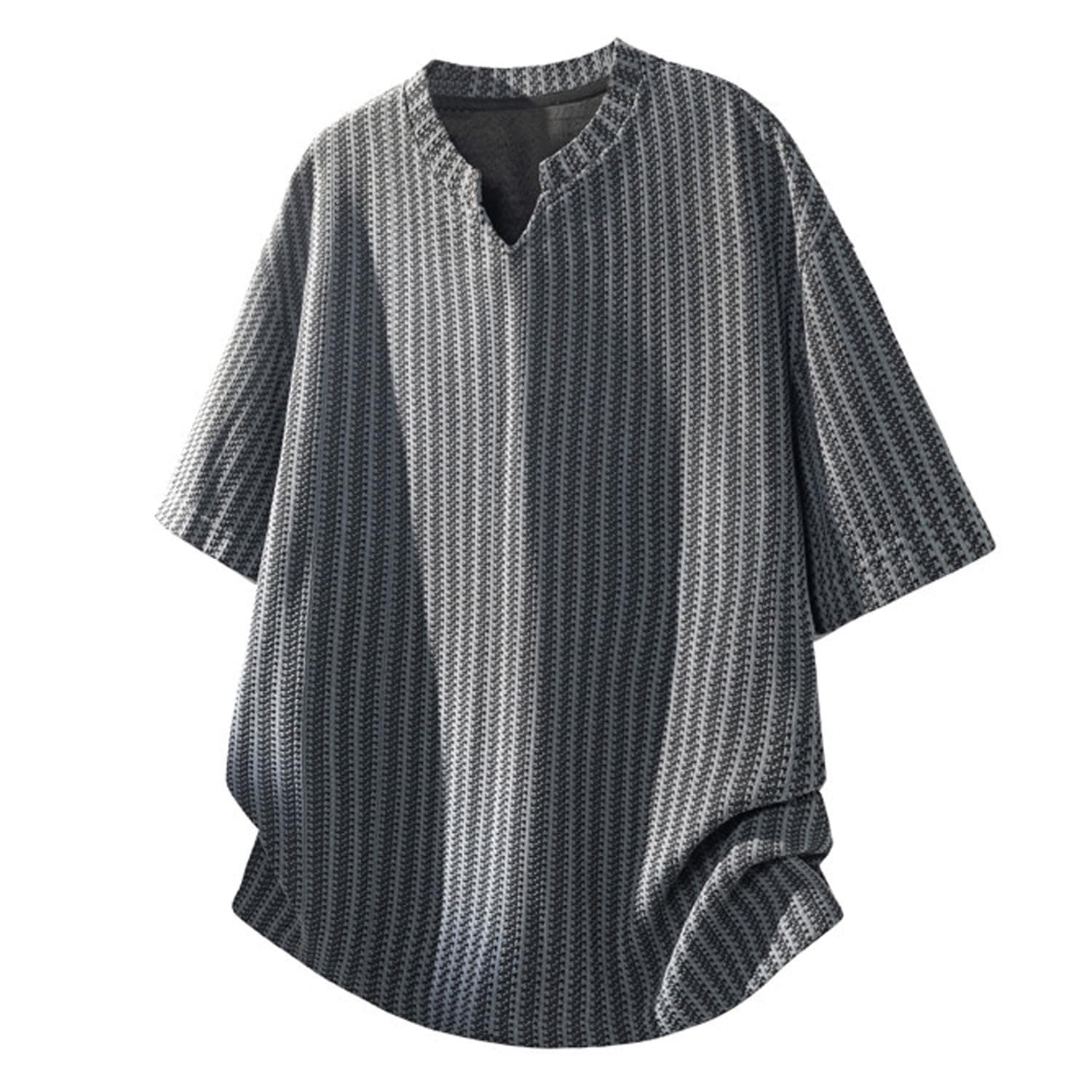 Men's V-Neck Textured T-Shirt Short Sleeve - Casual Notch Neck Tee, T-Shirt for Teenager, Lightweight Breathable Summer Knit Top for Daily Wear