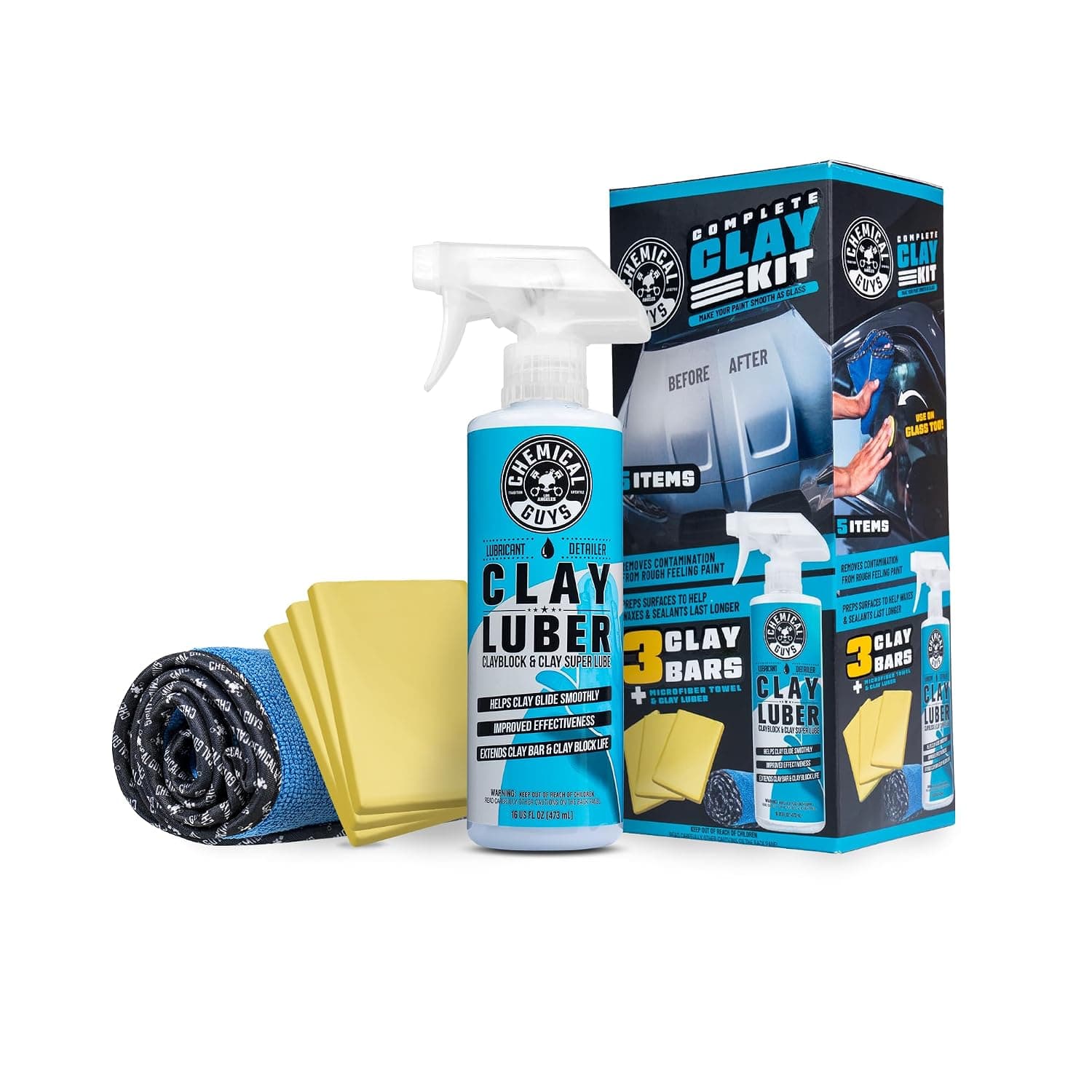 Chemical Guys, Complete Clay Bar Kit, Paint Restoration System for Cars | Clay bar and lubricant lift bonded grime, overspray and fallout, prepping smooth paint for wax, sealant or coating