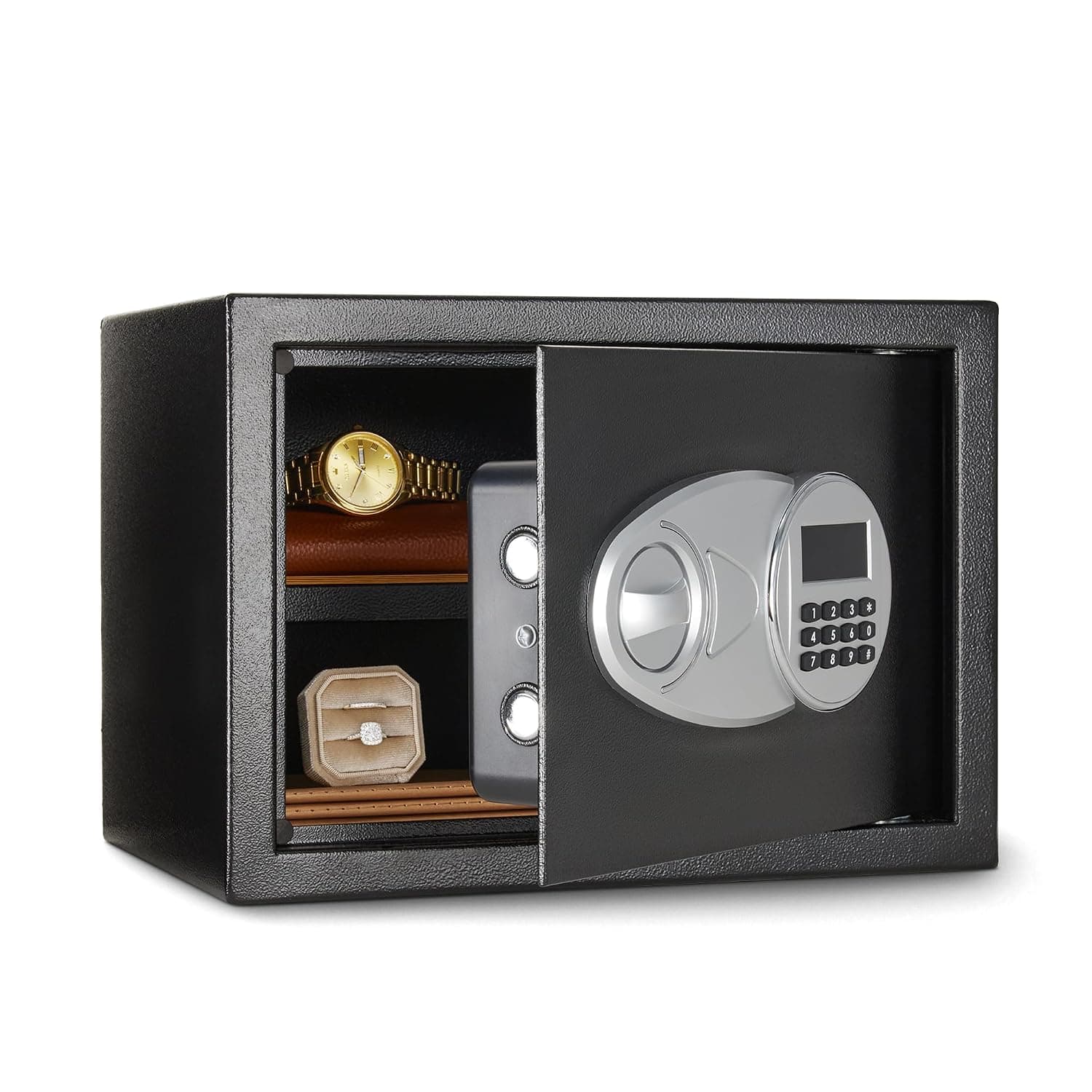 Amazon Basics Steel Security Safe with Digital Keypad - Secure Money, Cash, Jewelry, ID Documents, 14 Litres, 35 cm W x 35 cm D x 25 cm H, Black