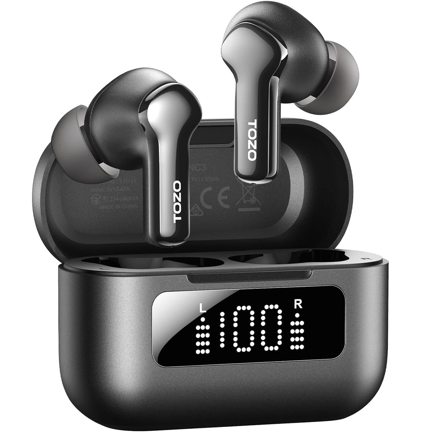 TOZO Hybrid Active Noise Cancelling Wireless Earbuds, 6 Mics Smart Noise Cancelling 55H Playtime, 32 Preset EQs via APP, Bluetooth 5.3 ENC AI Call, IPX8 Waterproof Headphones with SmartPow LED Display