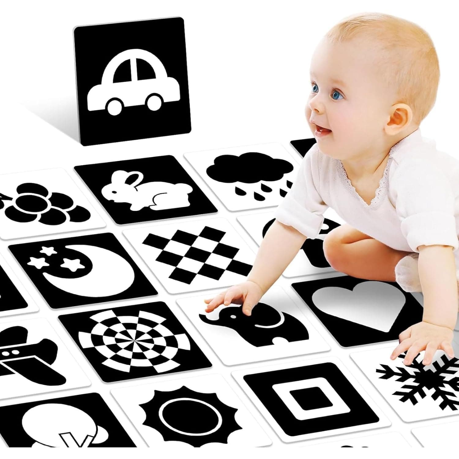 Andanna High Contrast Baby Toys for Newborn, Newborn Brain Development Toys, Visual Stimulation Learning Activity Cards, Black and White 20 PCs 40 Pages 5.5'' x 5.5'' Infant Gift (0-3 Months)
