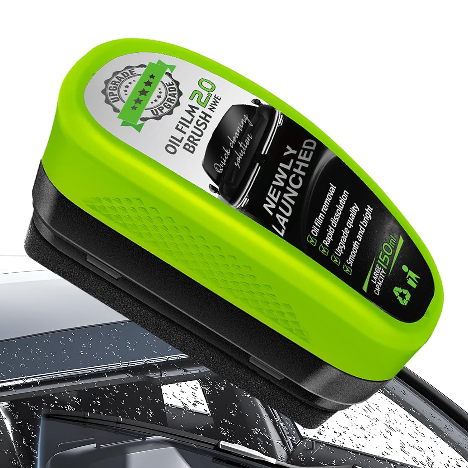 Upgrade Automotive Oil Film Cleaning Brush, Reusable Glass Coating for Windshield, Prevents Rain and Fog, Cleaning Glass Brush (Green)