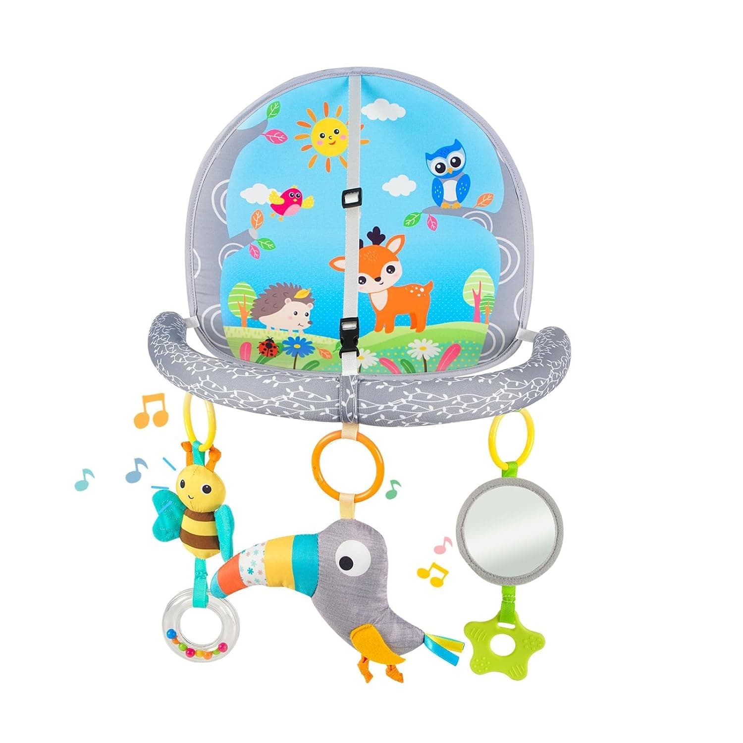 Koty Rear Facing Car Seat Toy, Baby Kick & Play Activity Center, Car Seat Activity Arch with Music, Mirror and Rattle Toys for Children, Developmental Toys for Babies, Travel Toddler Toys