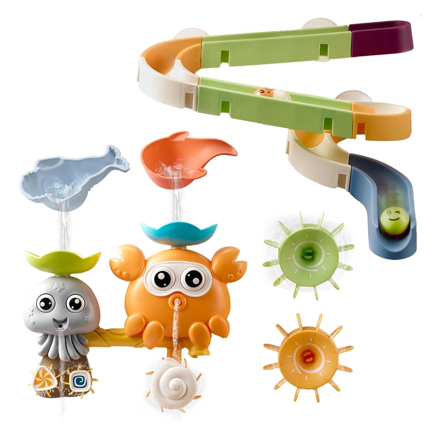 OR OR TU Baby Bath Toys, Toddler Kids Bath Toy with Suction Cups Slide Track Bathtub Toy, Watermill Rotating Water Toys Baby Bath Shower Swimming Toys