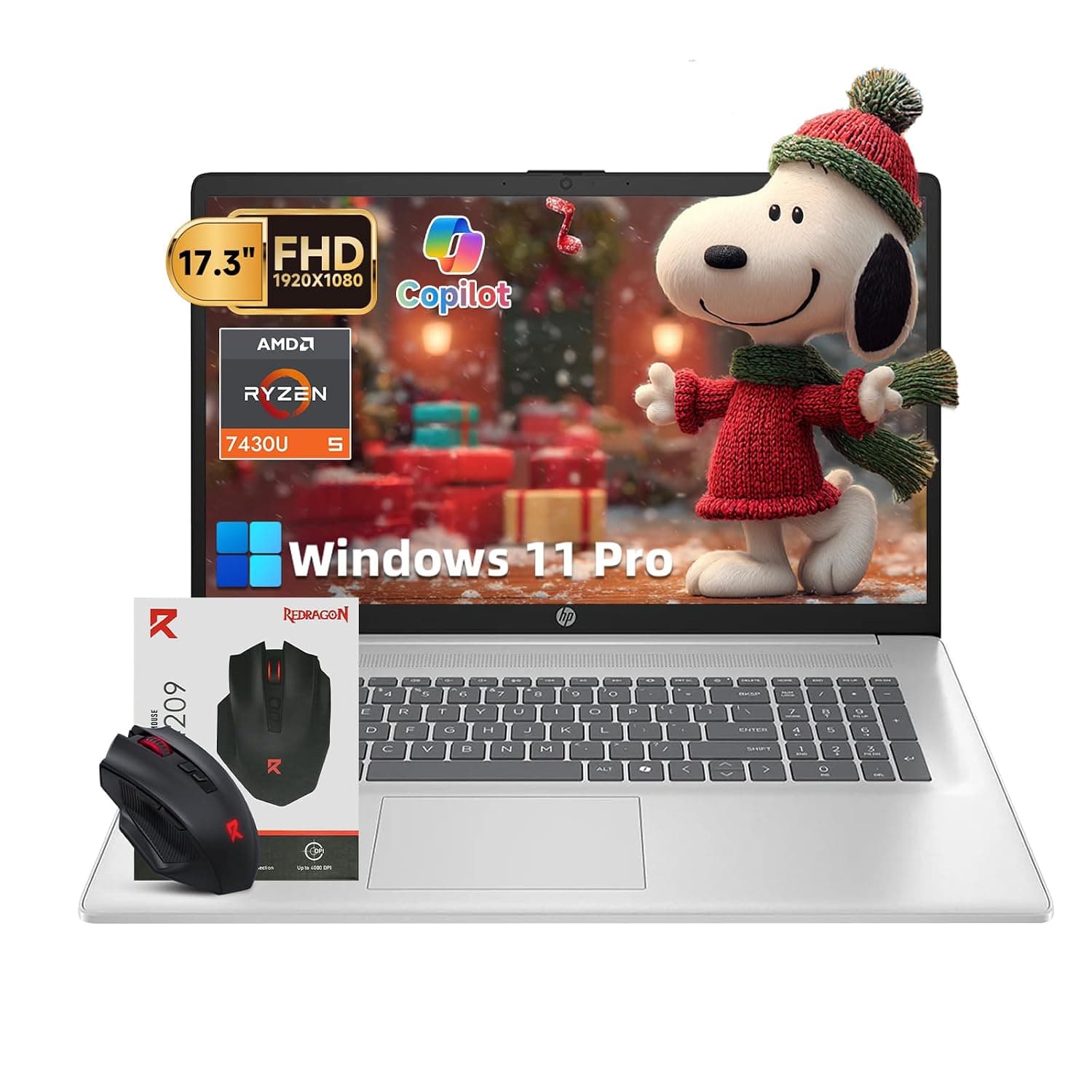 HP 17 inch laptops, AMD Ryzen 5 7430U(Beats i7-1165G7), 64GB RAM 2TB NVMe SSD Windows 11 Pro, 17.3" FHD IPS, Copilot AI, Numeric Keyboard, Type-c, Patented KB Kit