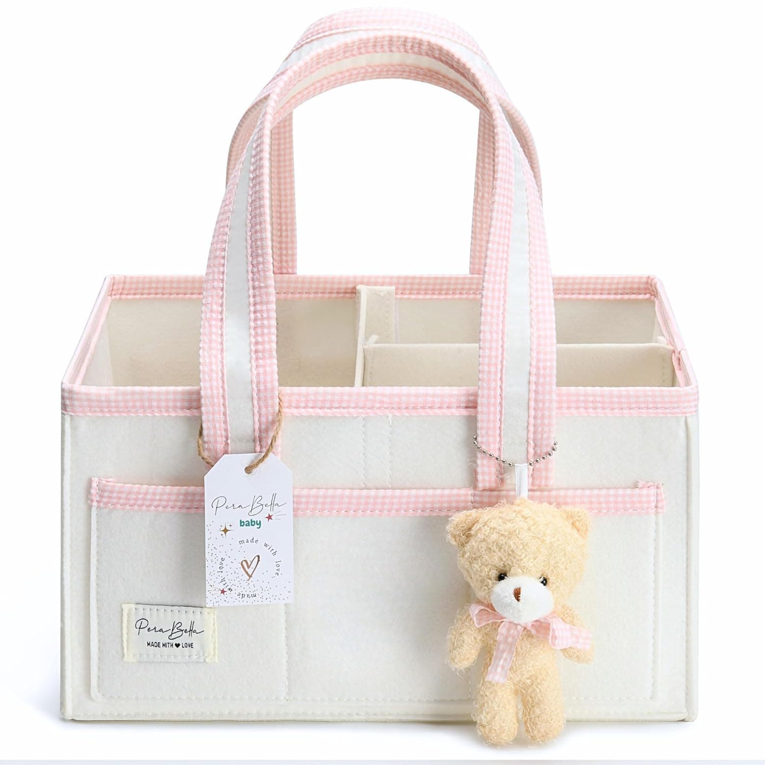 Diaper Caddy Organizer with Handle, Baby Shower Gifts Basket Bag, Registry Search Must Haves Items, Nursery Storage Organizer for Newborn Girl Boy, Baby Bag Essentials, Car Diaper Caddy Cart