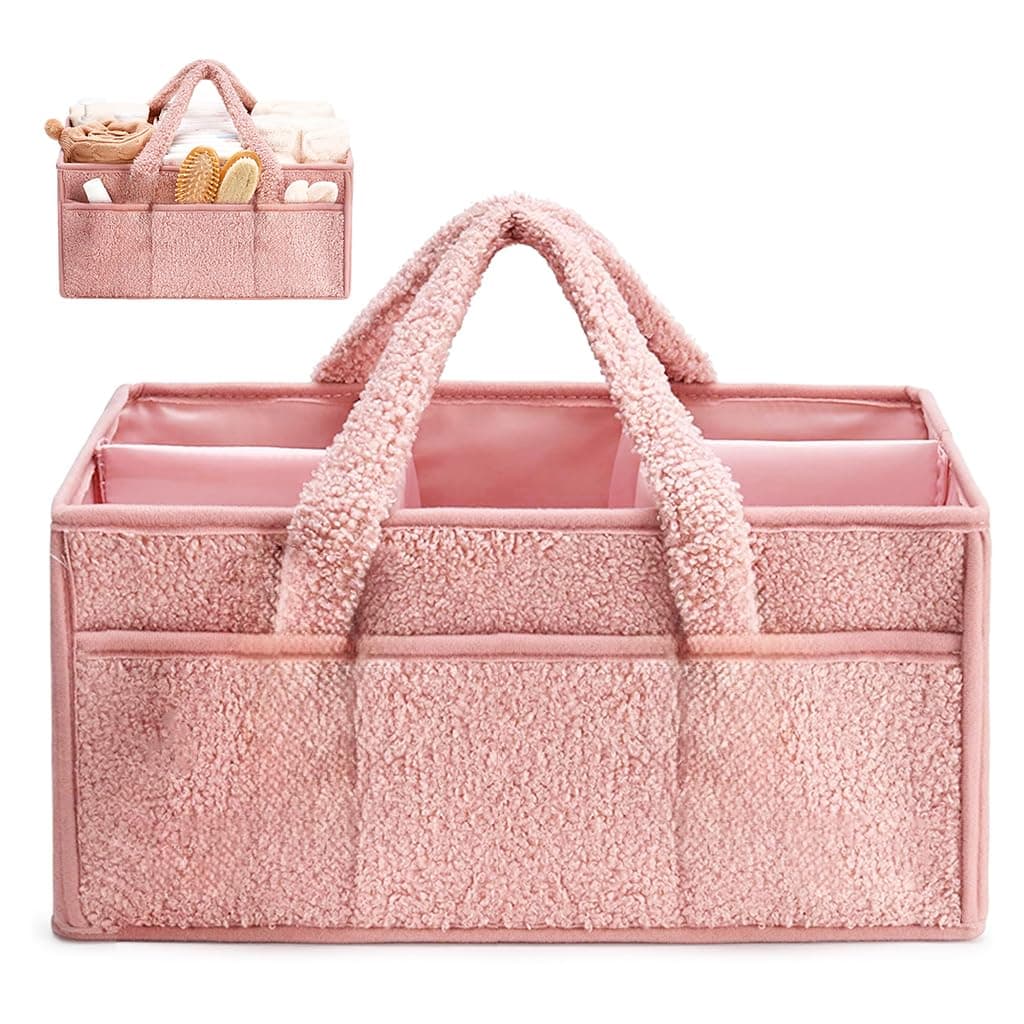 HANNEA® Baby Diaper Caddy Organizer, Soft Plush Nursery Storage Tote with Removable Inserts, Portable Newborn Essentials Bag, Fashionable Handbag for Diapers, Wipes & Baby Supplies