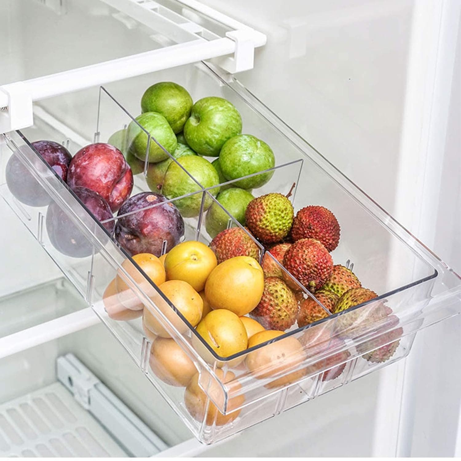 منظم درج ثلاجة صغير، صندوق مناسب لاسفل الرفوف وقابل للسحب للخارج، مقسم للطعام والمشروبات قابل للسحب، 0.6 انش (شبكات من 4 اقسام)