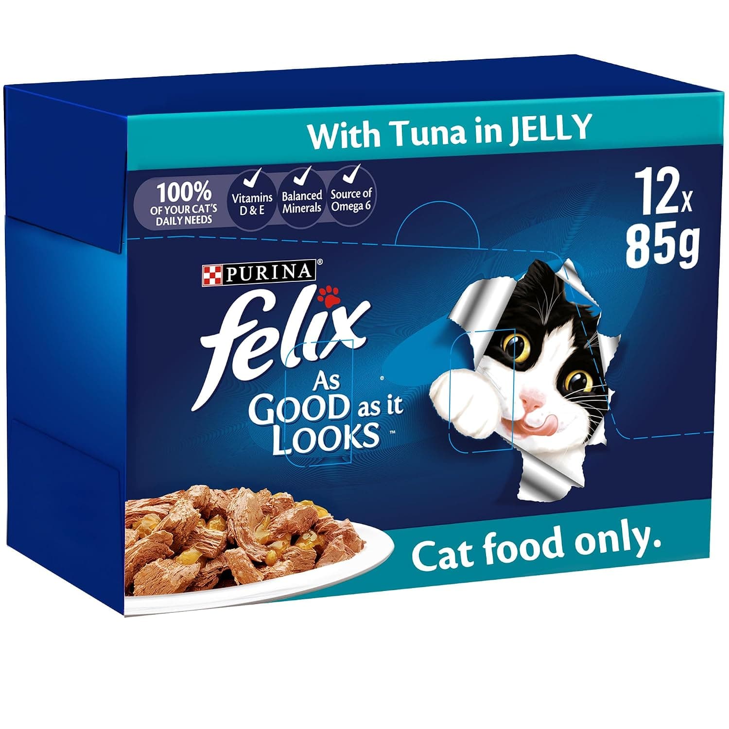 Felix Purina As Good As it Looks Adult Cat With Tuna In Jelly 85g, Pack of 12