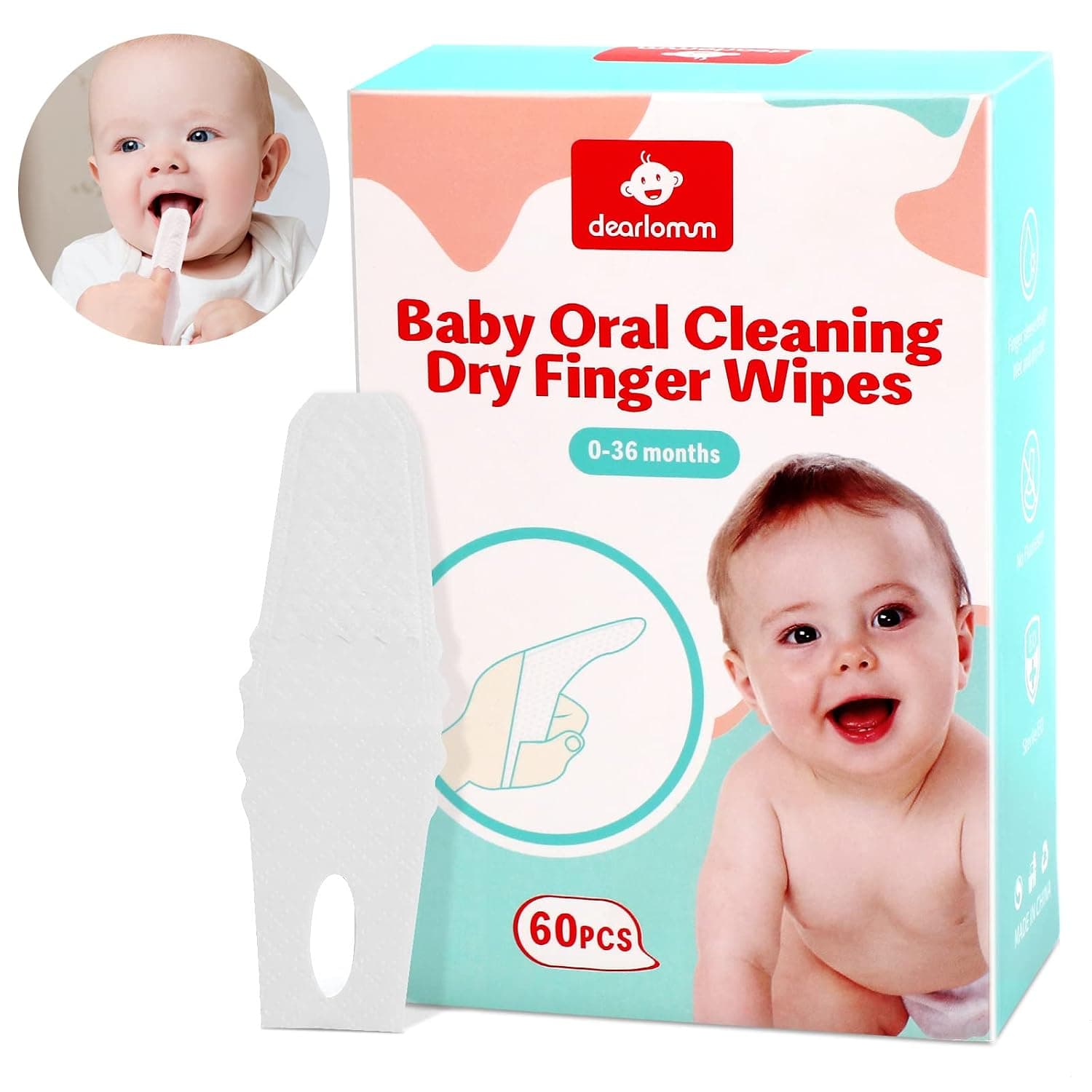 dearlomum 60PCS Baby Dry Wipes, Newborn & Toddler Tongue Cleaner | Disposable Infant Wipes, Clean Mouth, Gauze Gum Cleaner, Baby Oral Cleaning Toothbrush, Oral Care 0-36 Months