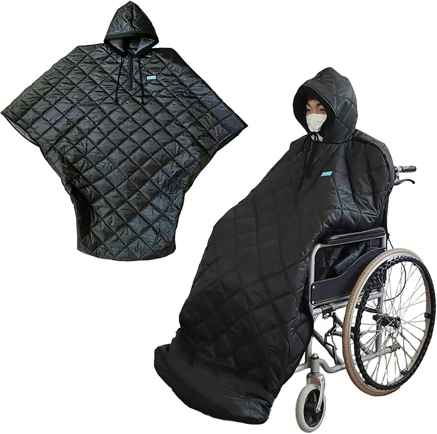 Wheelchair Blanket Winter, Waterproof Windproof Fleece Lined Poncho Cover with Hood, Full Body Warm Knee Protection for Elderly Adults - Fits Manual/Electric Wheelchairs & Scooters