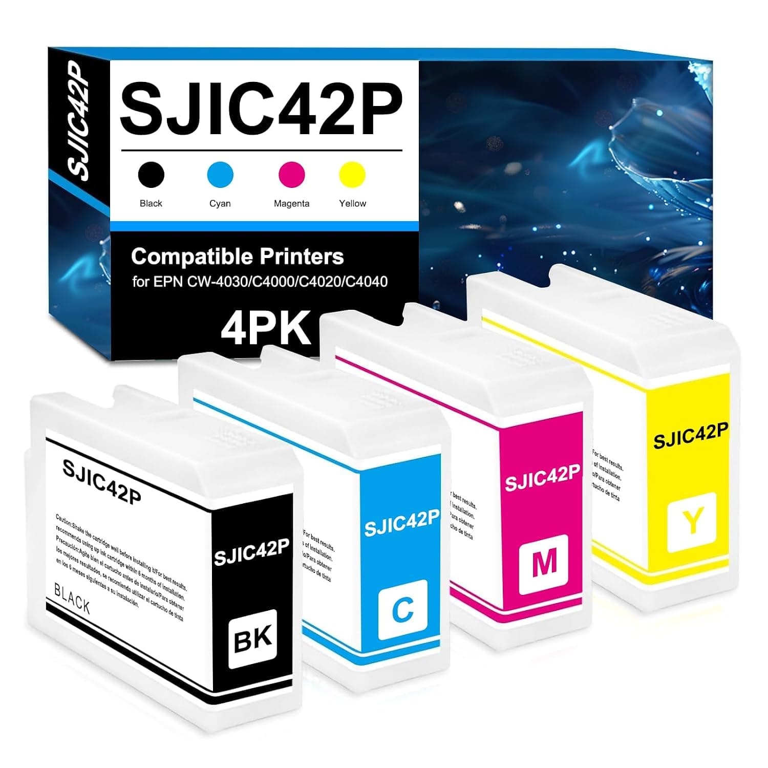 SJIC42P Ink Cartridge for Epson SJIC42P SJIC42P-BK SJIC42P-C SJIC42P-M SJIC42P-Y Compatible with Epson ColorWorks C4000e C4020 C4040 C4030 C4000 (Black, Cyan, Magenta, Yellow)