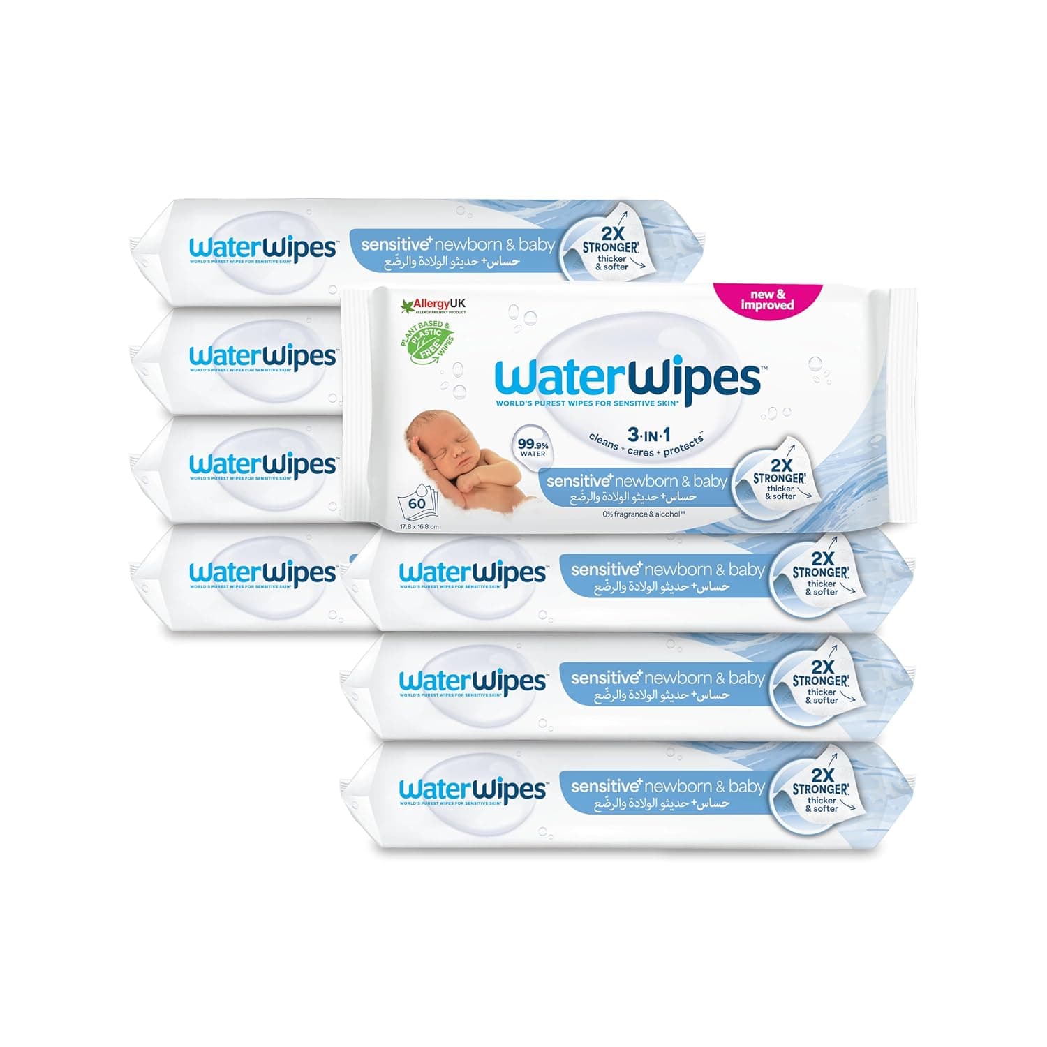 WaterWipes Original Plastic Free Baby Wipes, 480 wet wipes (8 packs), 99.9% Water Based Wet Wipes & Unscented for Sensitive Skin
