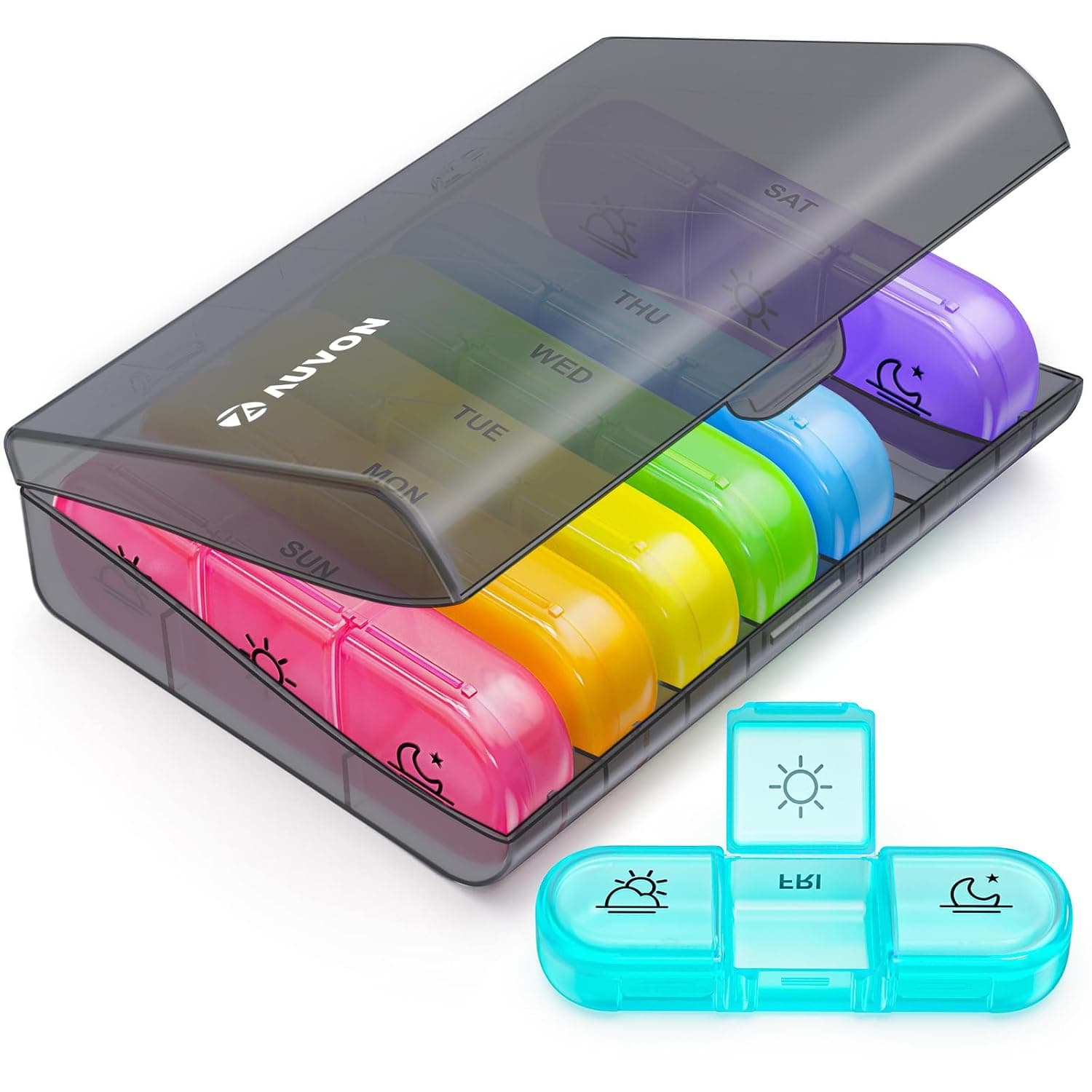 AUVON Wekly Pill Box 3 Times a Day, Portable 7 Day Pill Organizer with Large Separate Compartments, Pill Case can Hold Medication, Vitamins, Fish Oil and Supplements