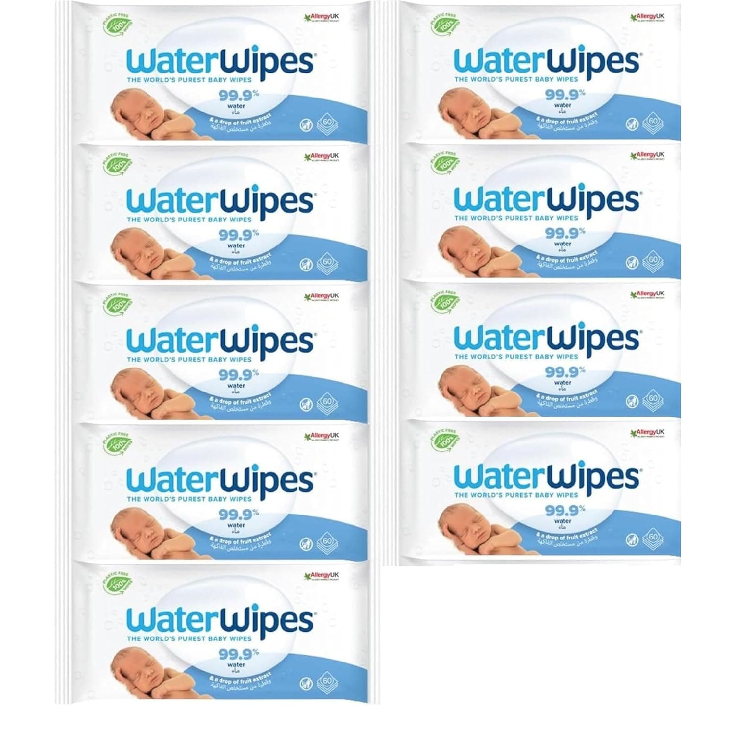 WaterWipes Original Plastic Free Baby Wipes, 60x9 wet wipes (9 packs)
