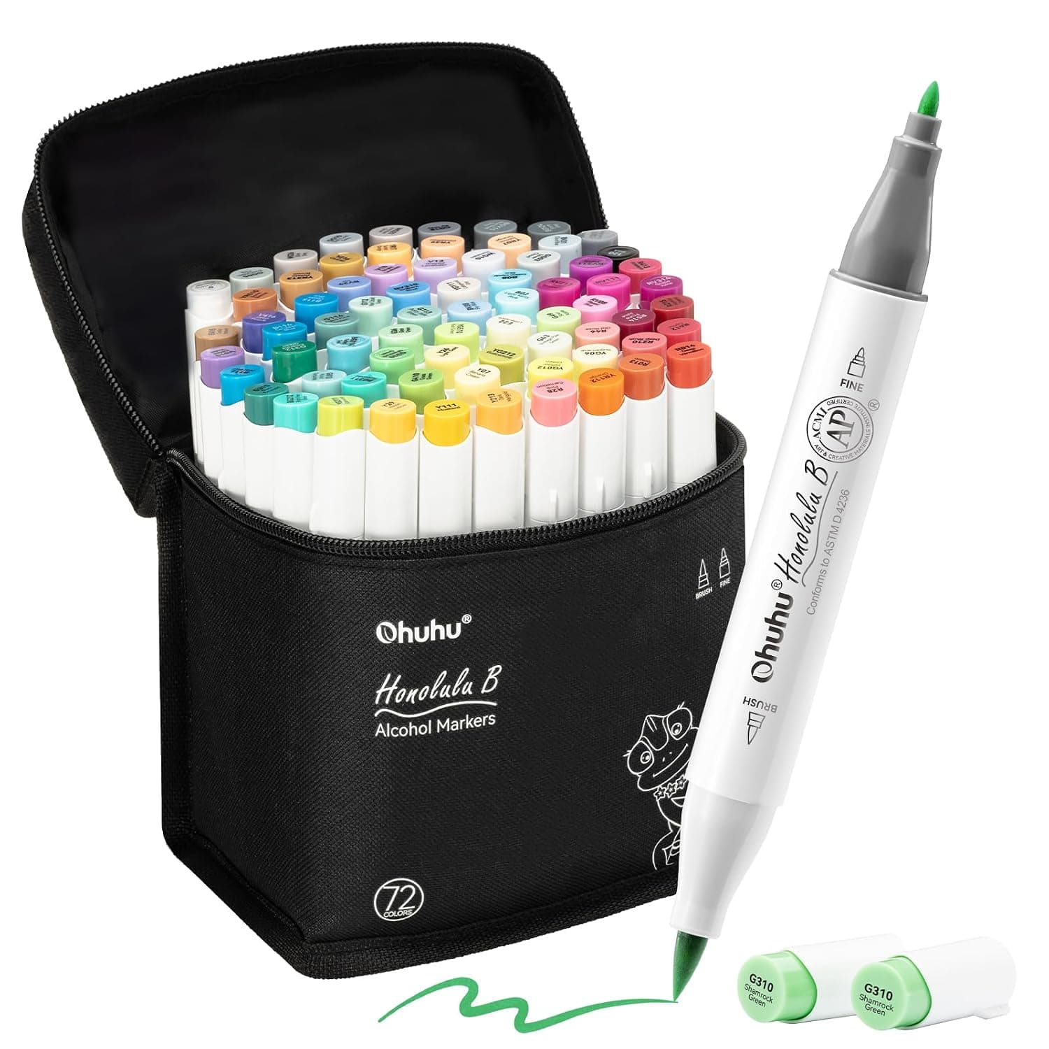 Ohuhu Alcohol Markers 72 Colors: Brush & Fine Dual Tips Alcohol Marker for Artists Adults Coloring Sketch Illustration - w/ 1 Colorless Blender - Honolulu B Series | Refillable Alcohol-based Dual Tips Drawing Markers for Artists Beginners Illustration Sketching, Honolulu B of Ohuhu Markers
