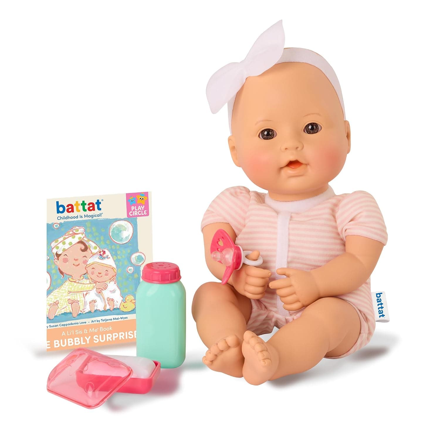 Baby Sweetheart By Battat - Bath Time 12-Inch Soft-Body Newborn Baby Doll With Easy-To-Read Story Book And Baby Doll Accessories, Bg7003Z | 30cm Baby Doll with Soft Body, Bath Accessories and Easy to Read Picture Book, 2+ Years