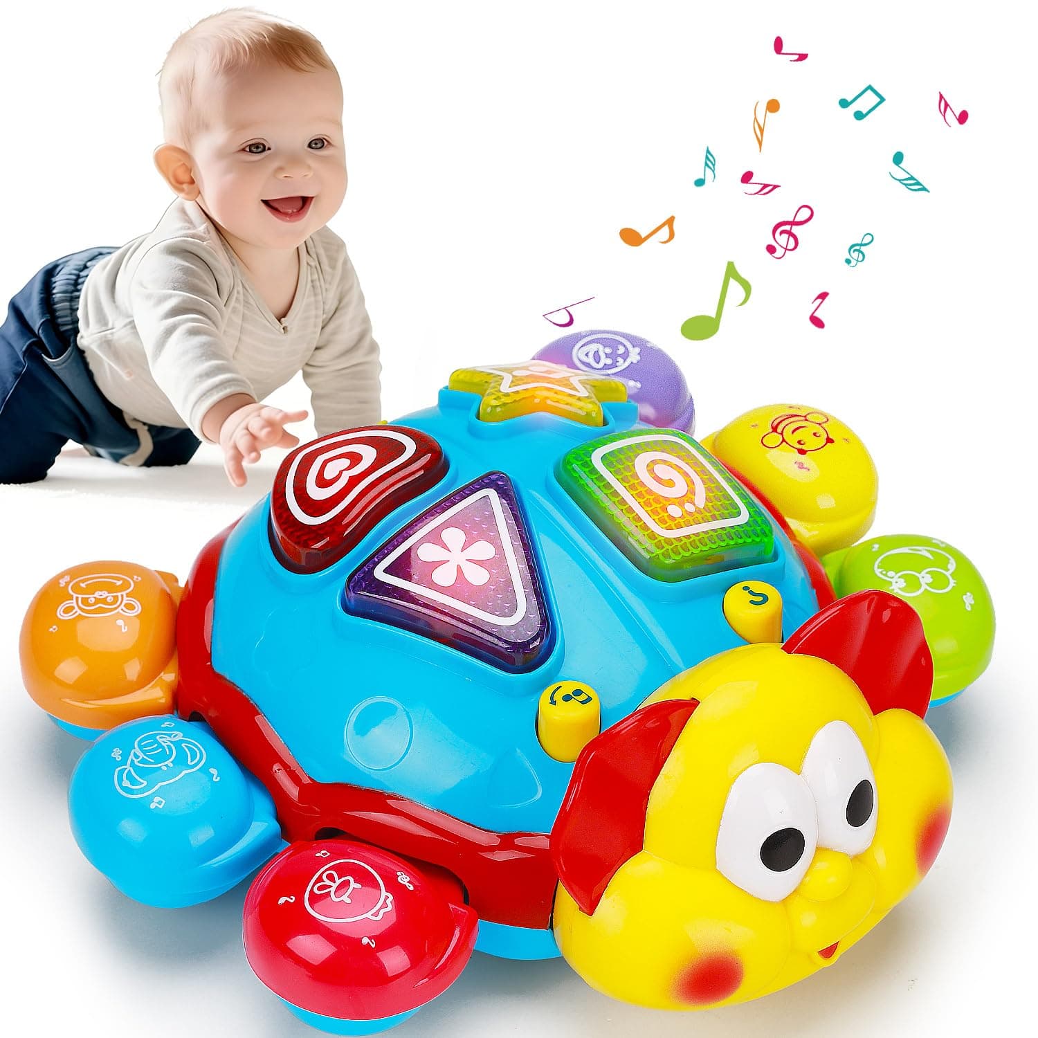 AugToy Baby Crawling & Walking Toy, Musical, Light Up, Bilingual Learning, 6-12 Months, Baby Boy Girl, Tummy Time, Easter Gift | Light & Music Interactive Play,Baby Crawling Walking, Early Learning Toy, Newborn Essential Must Have, Birthday Shower Gifts