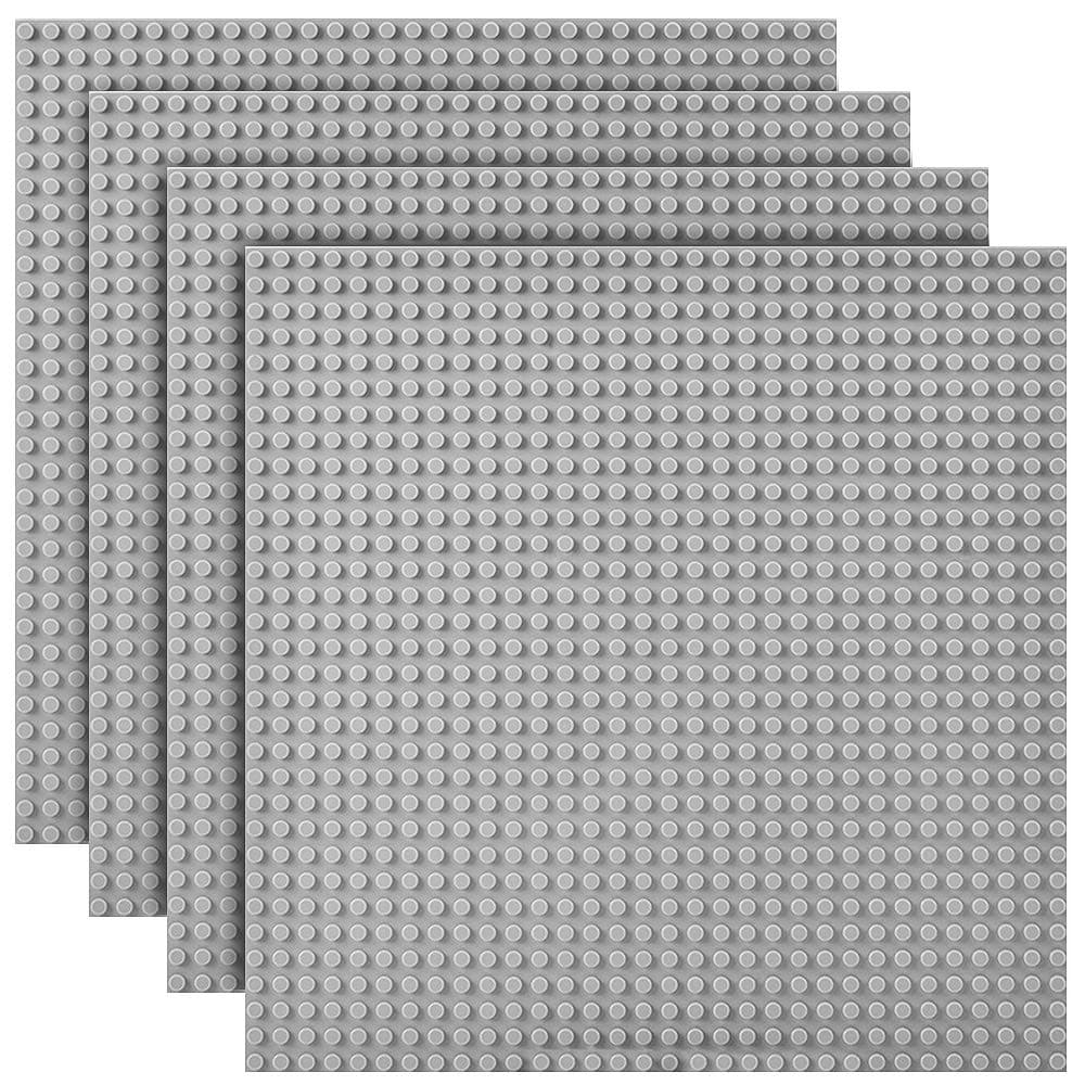 Tokokimo Classic Baseplates 10"x10" Building Brick, Compatible with Lego Brand Building Base Plates, 4 Packs (Grey)
