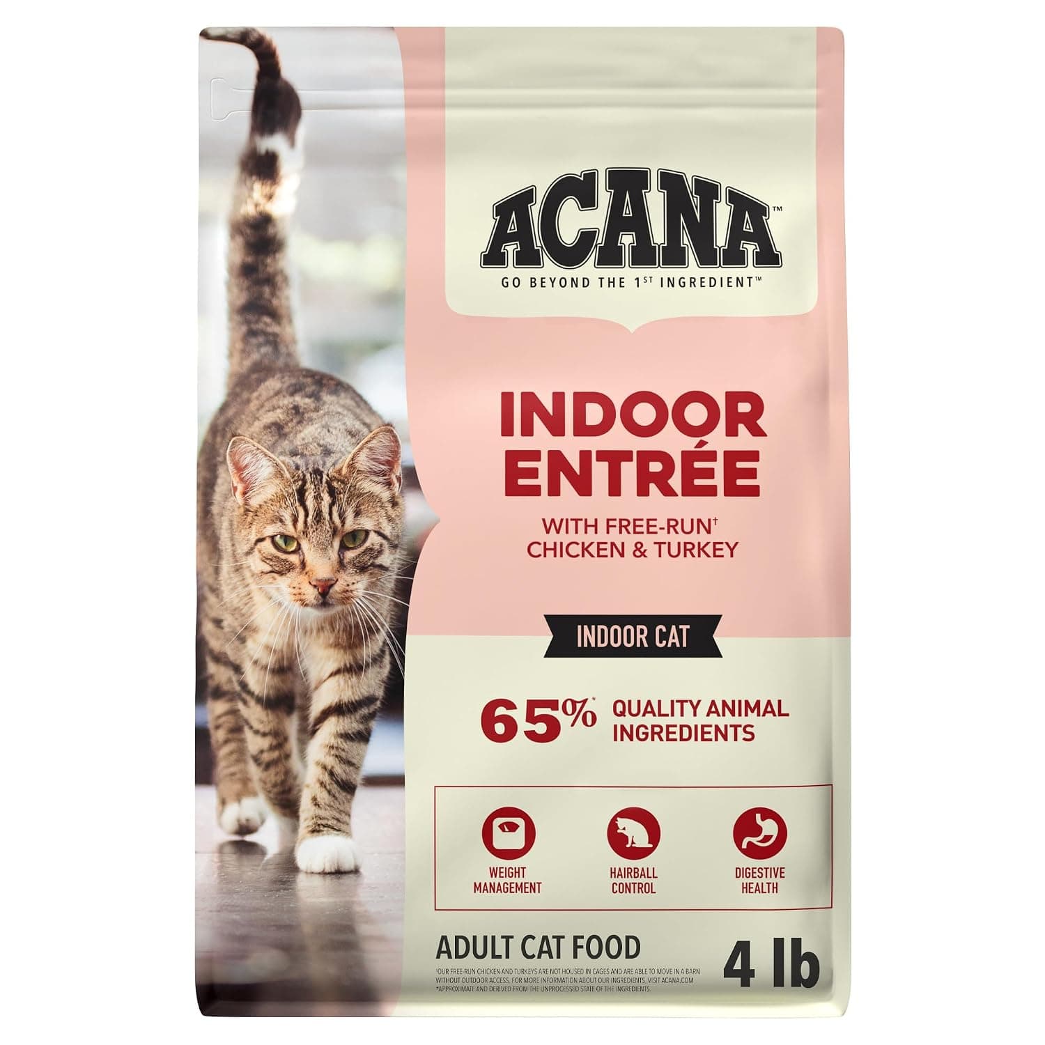 ACANA Indoor Entree Dry Cat Food, Free Run Chicken and Turkey Recipe, 4 lb | Includes Probiotics, Digestive Health, Weight Management, Free-Run Poultry, World's Finest Ingredients