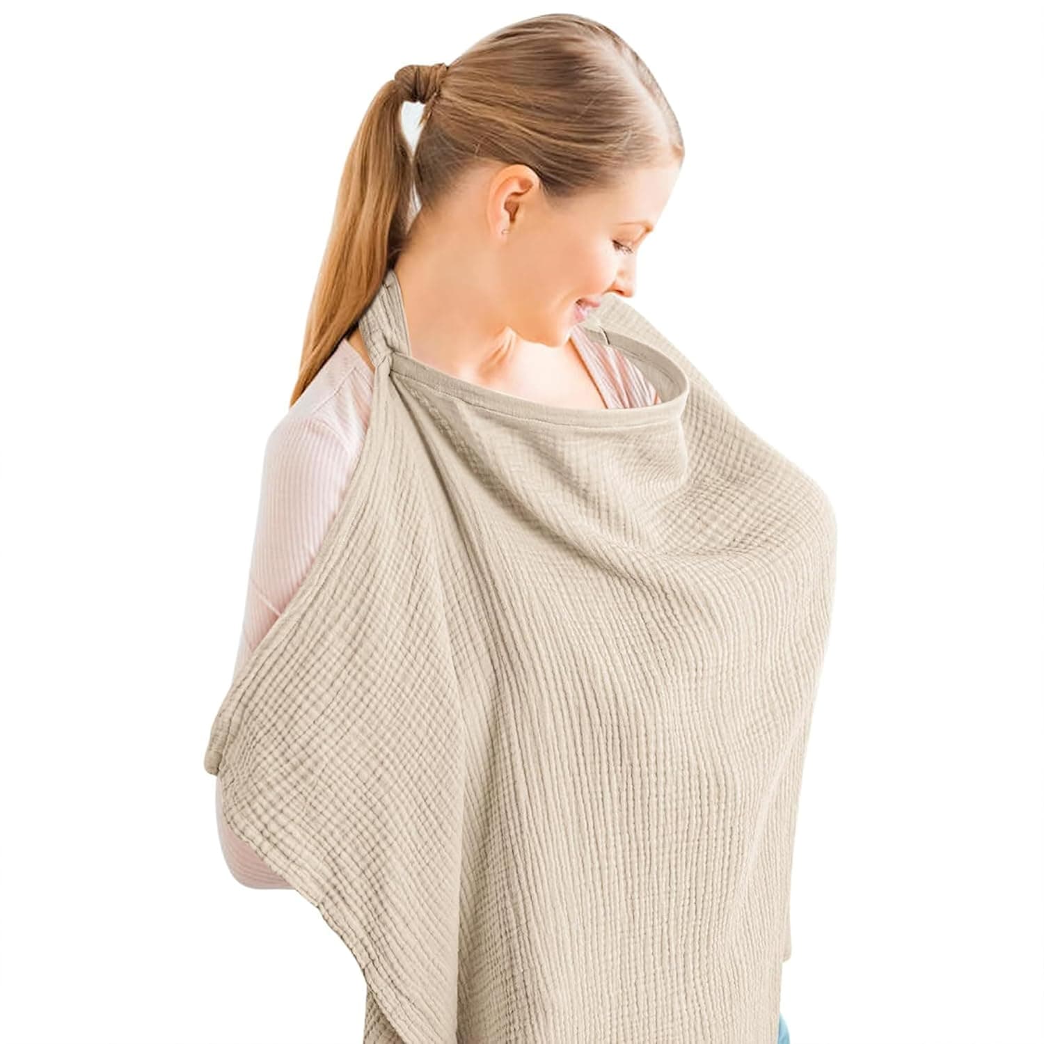 Konssy Muslin Nursing Cover for Baby Breastfeeding, Breathable 100% Cotton Breastfeeding Cover with Rigid Hoop for Mother Nursing Apron, Summer Wheat (BRJ07)