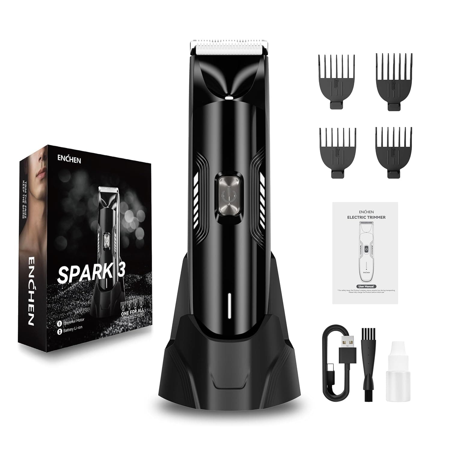 ENCHEN Body Hair Clipper for Men - 120 Min Usage Waterproof Cordless Beard Trimmer, LED Spotlight & Display, Type-C Rechargeable Electric Razor for Back, Adjustable Mens Grooming Shaver Kit with Combs