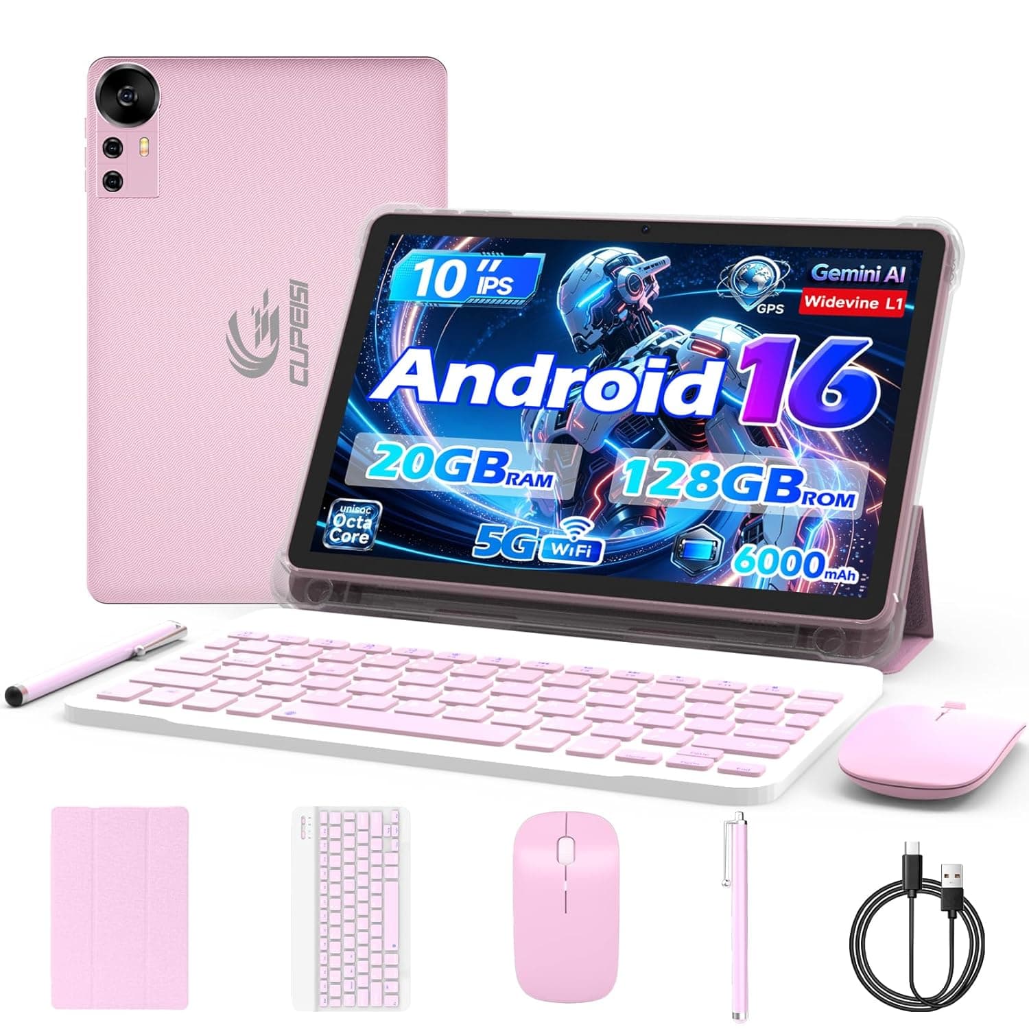 CUPEISI Android 15 Tablet 10 Inch 20GB RAM + 128GB ROM/2TB Expandable 2.0GHz Quad Core Processor 1280x800 HD Display 5G WiFi6 BT 5.0 2 in 1 Tablets with Case