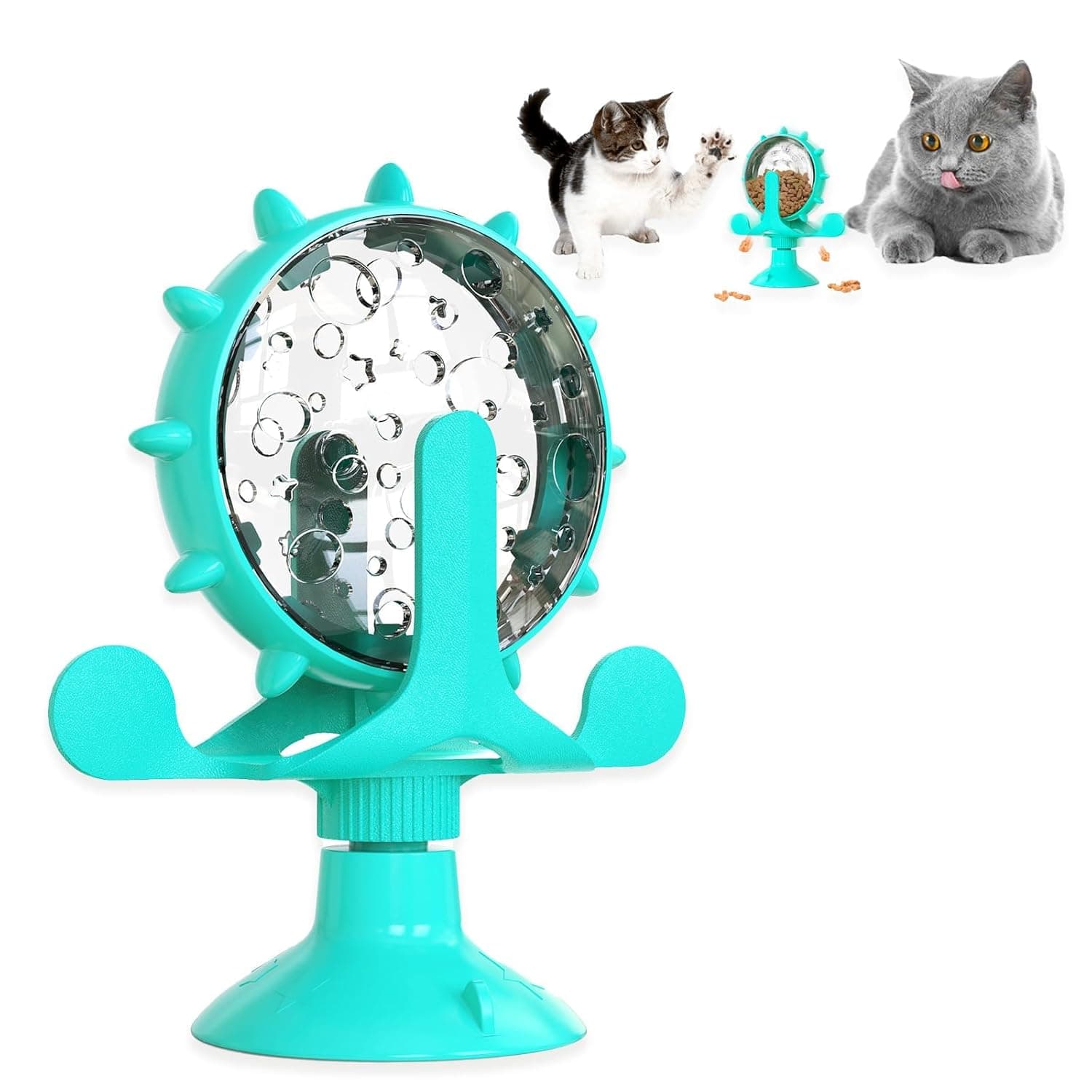 BIGTHREE Cat Dog Treat Dispenser Toy, 360° Rotating Windmill Cat Toys, Tortoise Pet Toys with Suction Cup, Cat Interactive Feeder Pet Food Toys Feeder, Turtle Feeding Accessories, Lake Blue