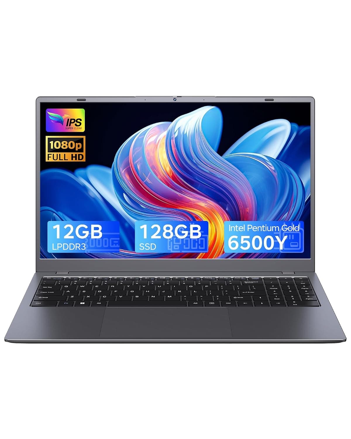 15.6 inch Laptop with Pentium Gold 6500Y(Up to 3.4GHz), 12GB RAM 128GB SSD,1080P Full HD, USB-C,WiFi 5,BT5.0,Gray Computer Laptops for School, Business