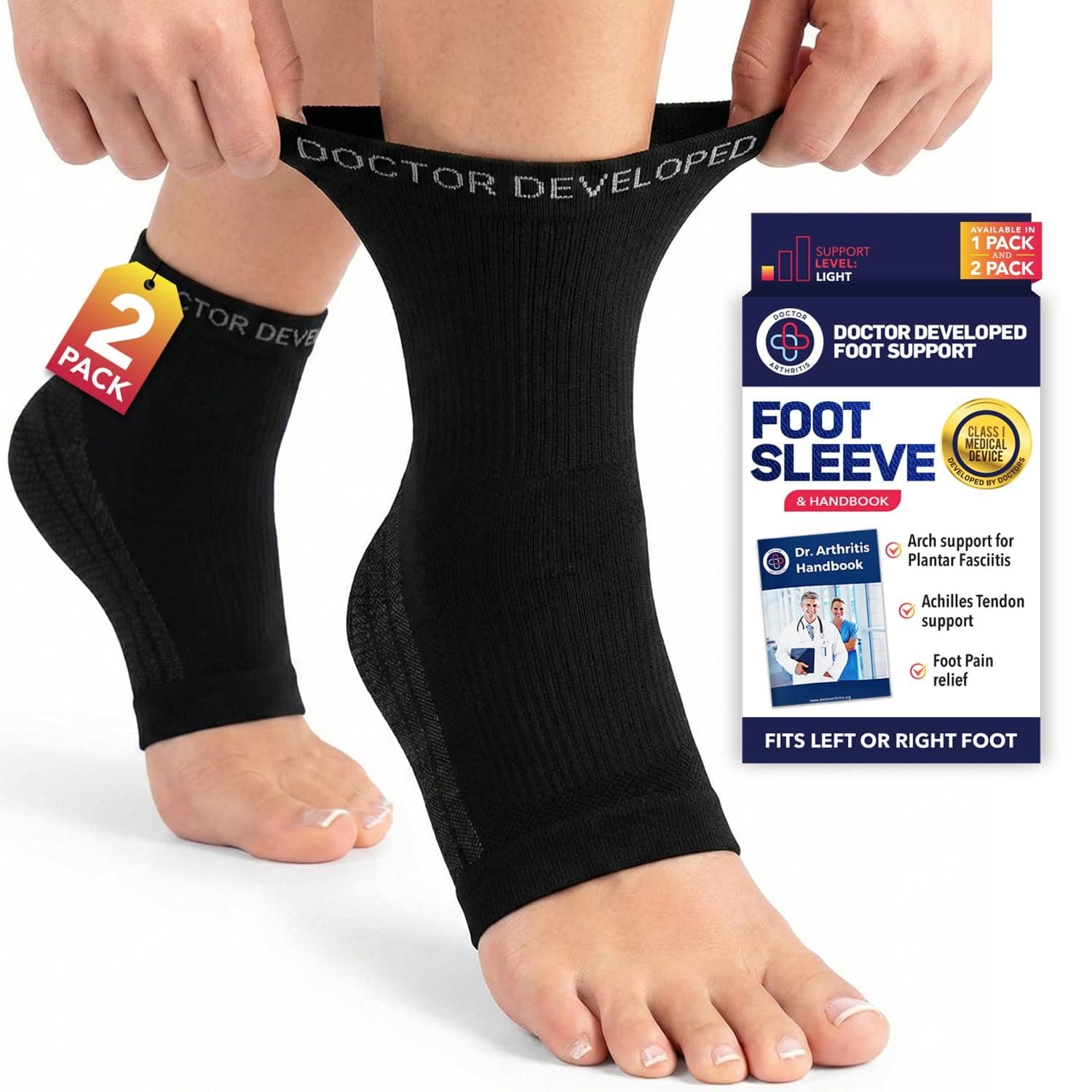 Doctor Developed Copper Foot Sleeves/Plantar Fasciitis Socks (Pair) and Doctor Written Handbook -Guaranteed Relief for Plantar Fasciitis, Heel Support & Ankle Conditions (M)