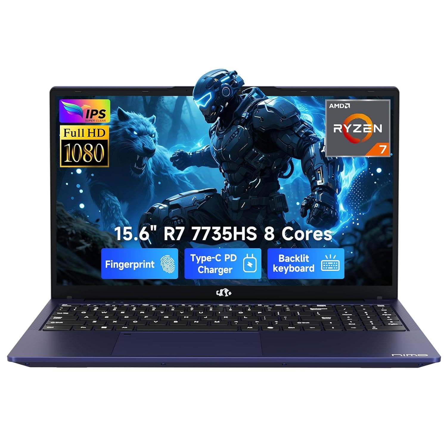 NIMO 15.6" IPS FHD-Gaming-Laptop, 8 Cores Ryzen 7 6800H 32GB DDR5 RAM 1TB SSD (Beat i7-12700H, Up to 4.7GHz) Radeon 680M GPU-Computer with 100W Type-C Backlit Keyboard, Fingerprint
