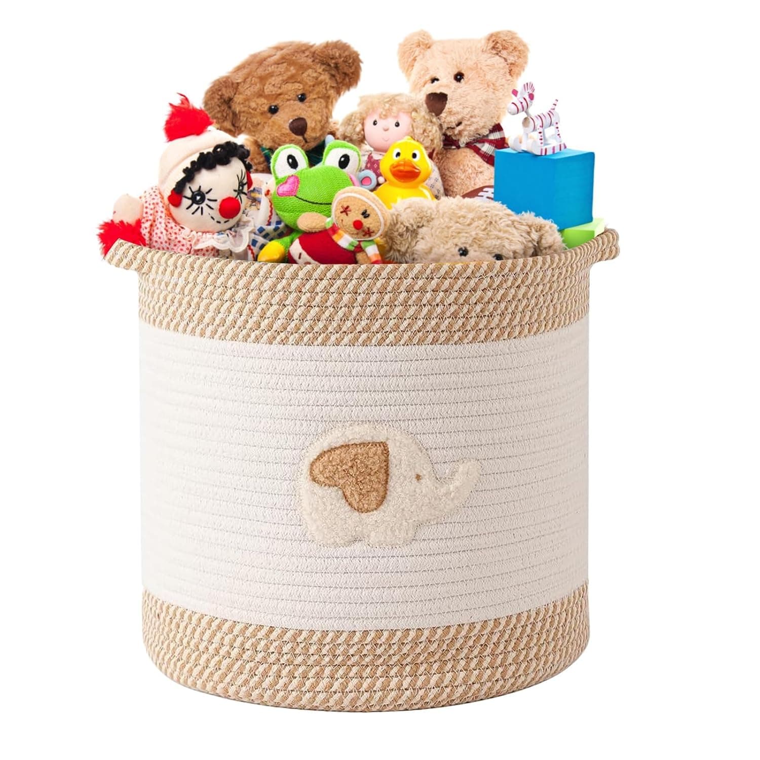 Large Storage Box for Toy Storage Baskets, Woven Cotton Rope Storage Basket for Kids, 30x30 cm Nursery Organizer Hamper with Handles – Decorative Kids Laundry Basket for Living Room (Elephant)