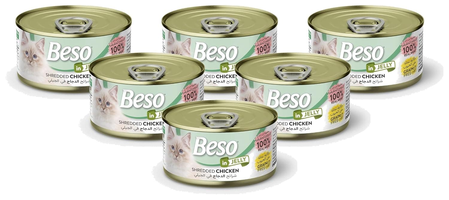 Beso Shredded Chicken in Jelly for Adult Cats, Grain-Free Wet Cat Food | 100% Real Meat | 6 × 85g