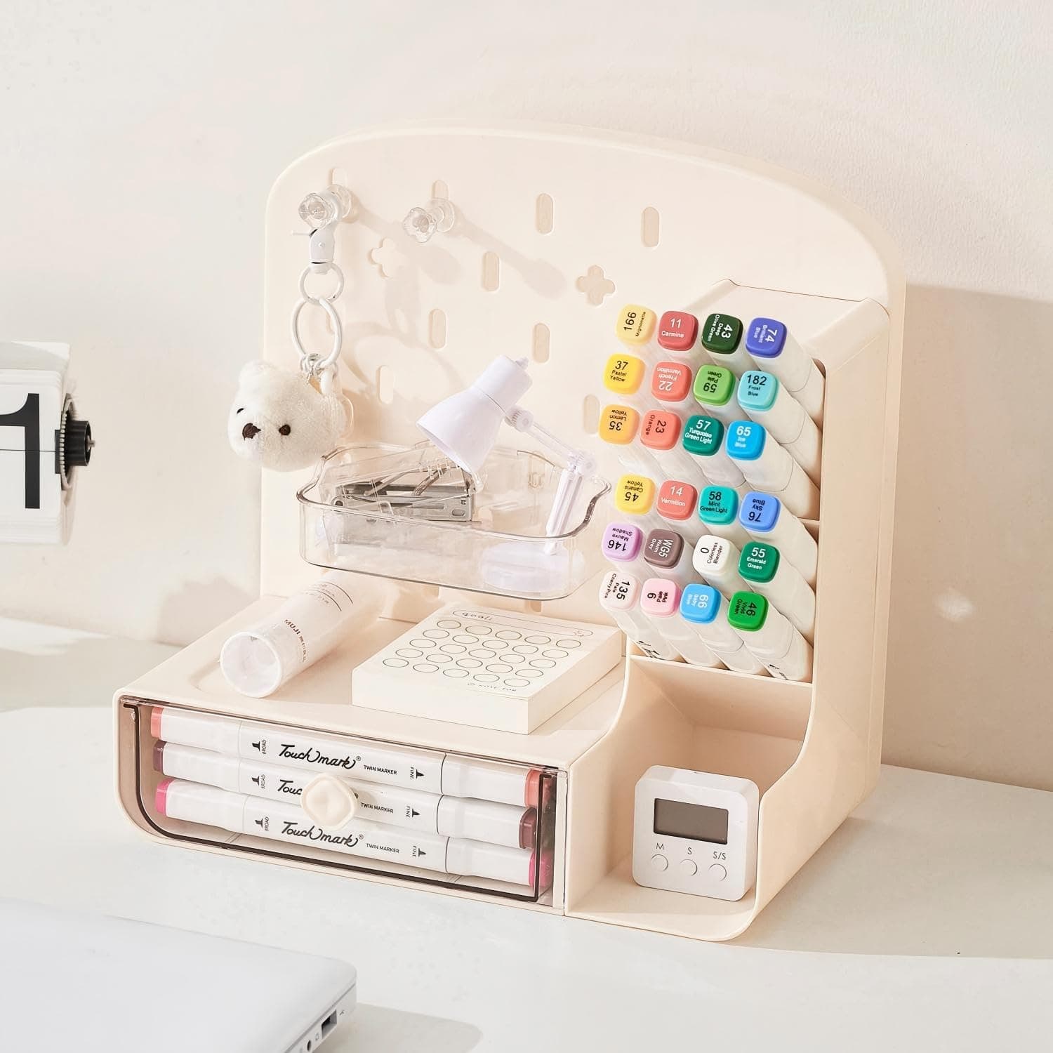 Pegboard Wall Mounted Desk Organizer with Multi-Compartment Storage - Space-Saving Office, Kitchen, Craft & Workshop Organizer, White Wall Storage Rack for Pens, Tools, Utensils Stationery