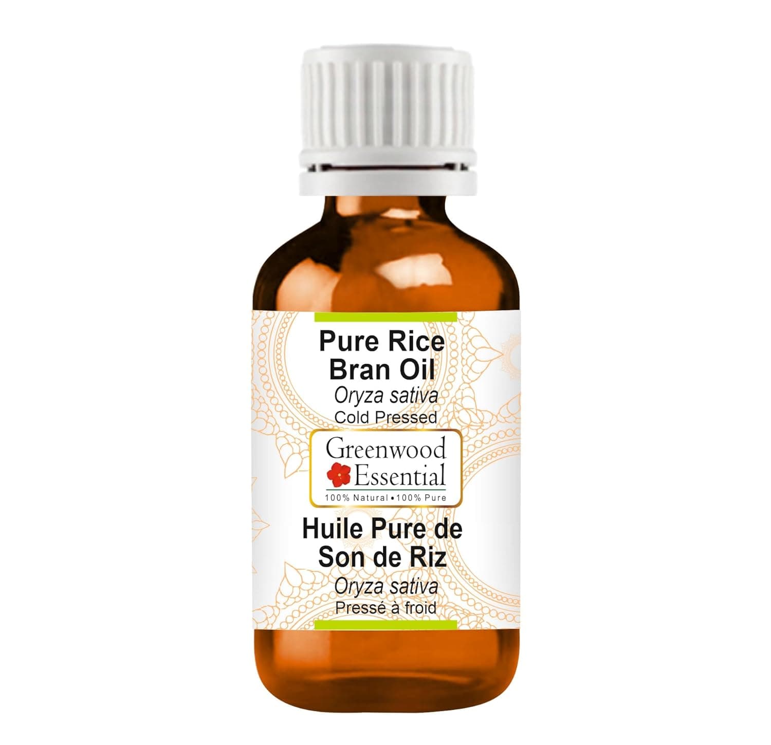 Greenwood Essential Pure Rice Bran Oil (Oryza sativa) Cold Pressed 100ml (3.38 oz)