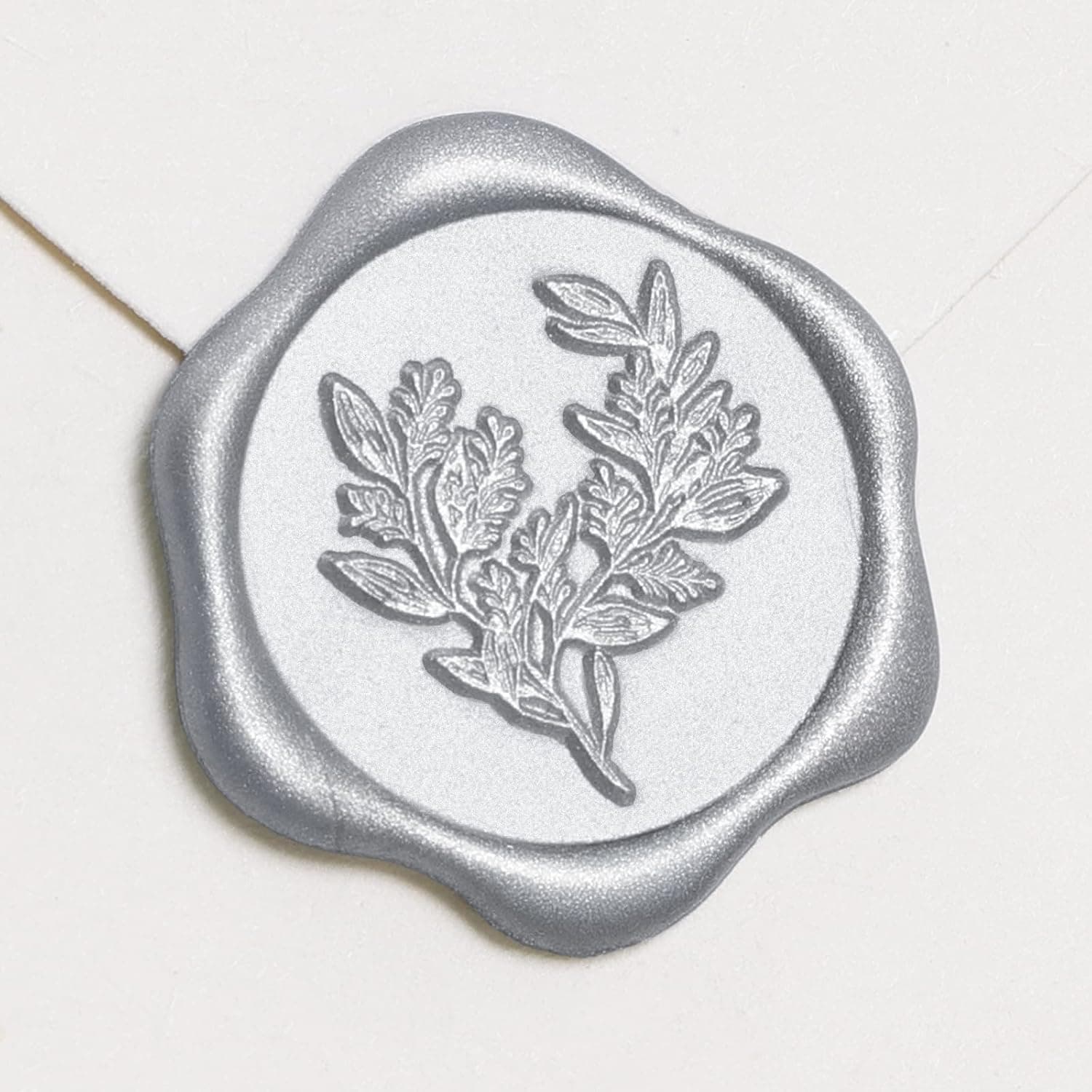 UNIQOOO Wax Seal Stickers - Eucalyptus Wedding Invitation Envelope Seal Sticker, 50 Pcs Self- Adhesive Silver Stickers, Perfect for Invitation, Christmas, Gift Wrapping, Party