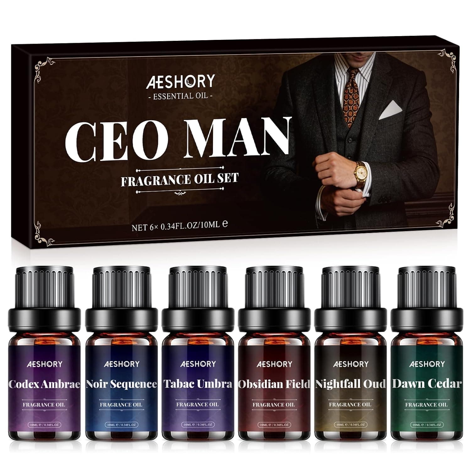 Aeshory 6x10ml CEO Men's Essential Oils Set, Natural Fragrance Oil for Diffuser for Home, Perfume Oils, Scented Candle, Soap Making
