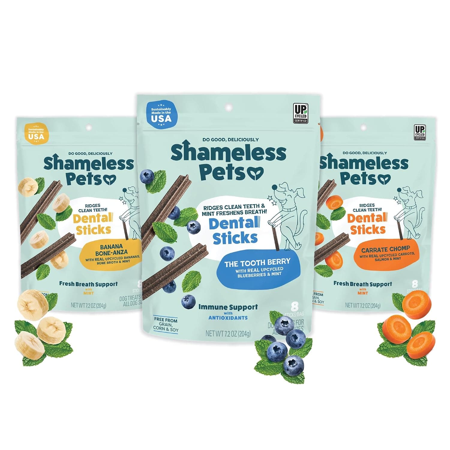 Shameless Pets Dog Dental Chews, Variety 3-Pack, Grain-Free, Fresh Breath