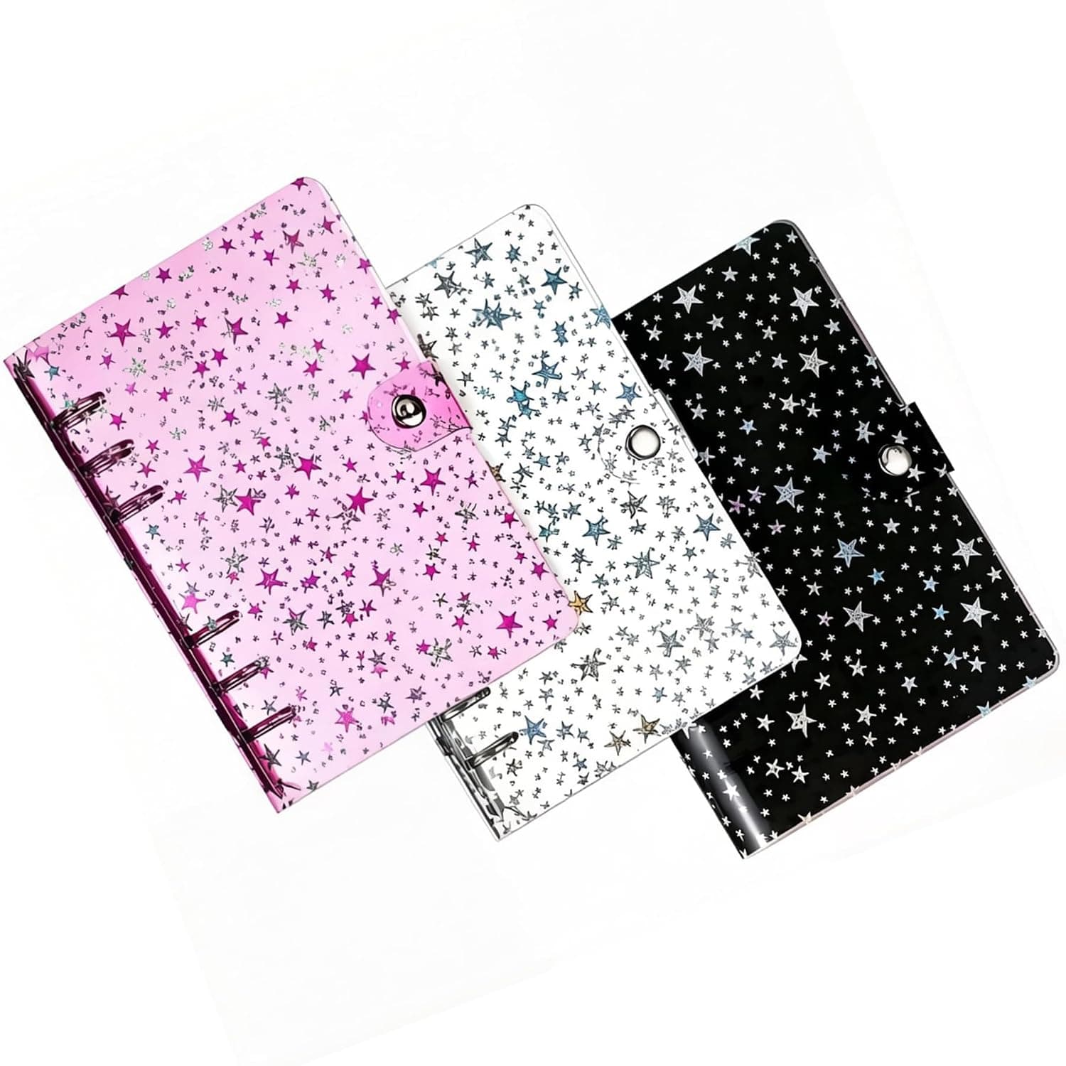 3-Pack A6 Star Soft Binder Covers - 6-Ring Snap Button Design for Office, School Stationery Supplies