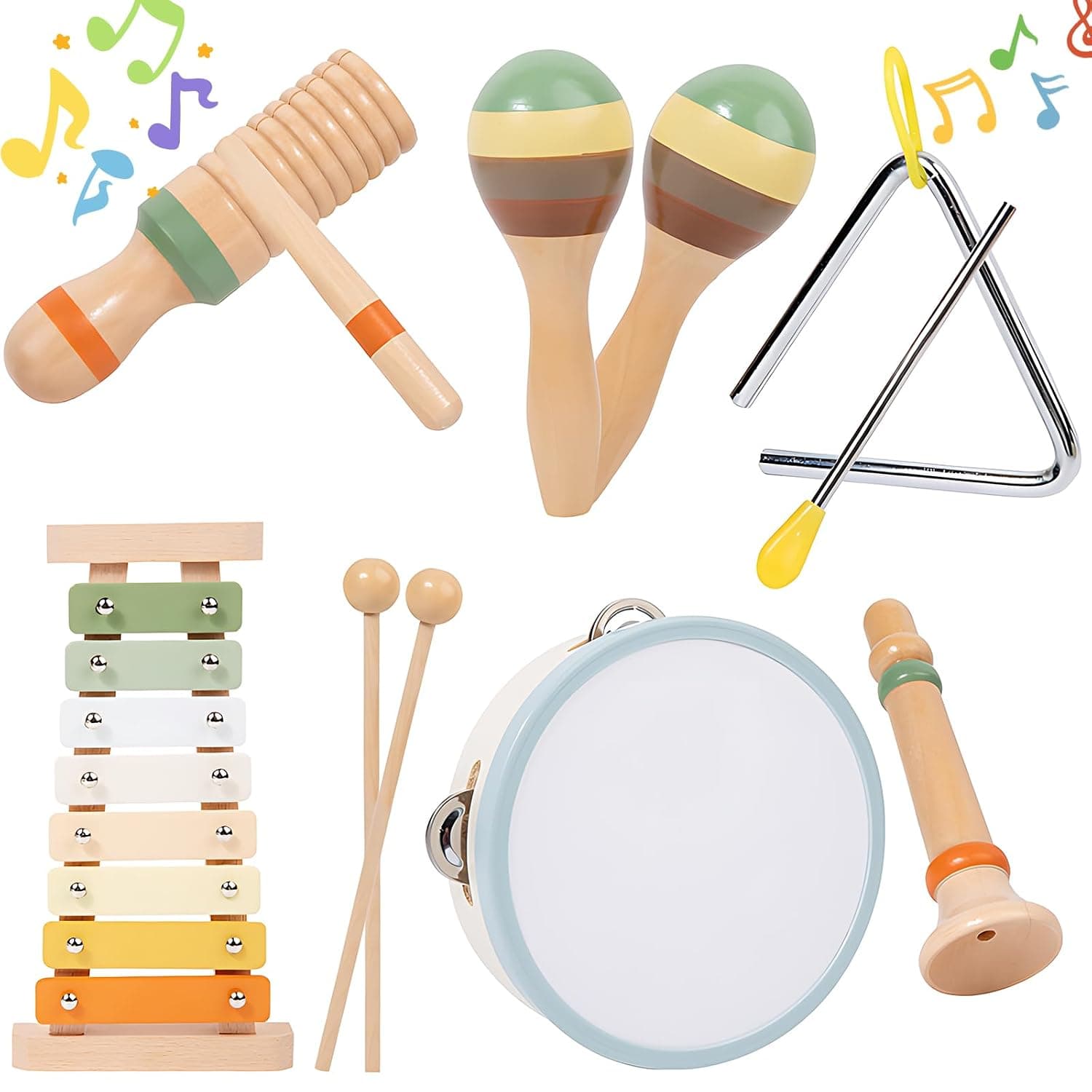 Andanna Baby Musical Instruments, Montessori Musical Toys for Toddlers, Wooden Percussion Instruments Set, Kids Preschool Educational Music Learning Toys, Birthday Gifts for Boys Girls (3)