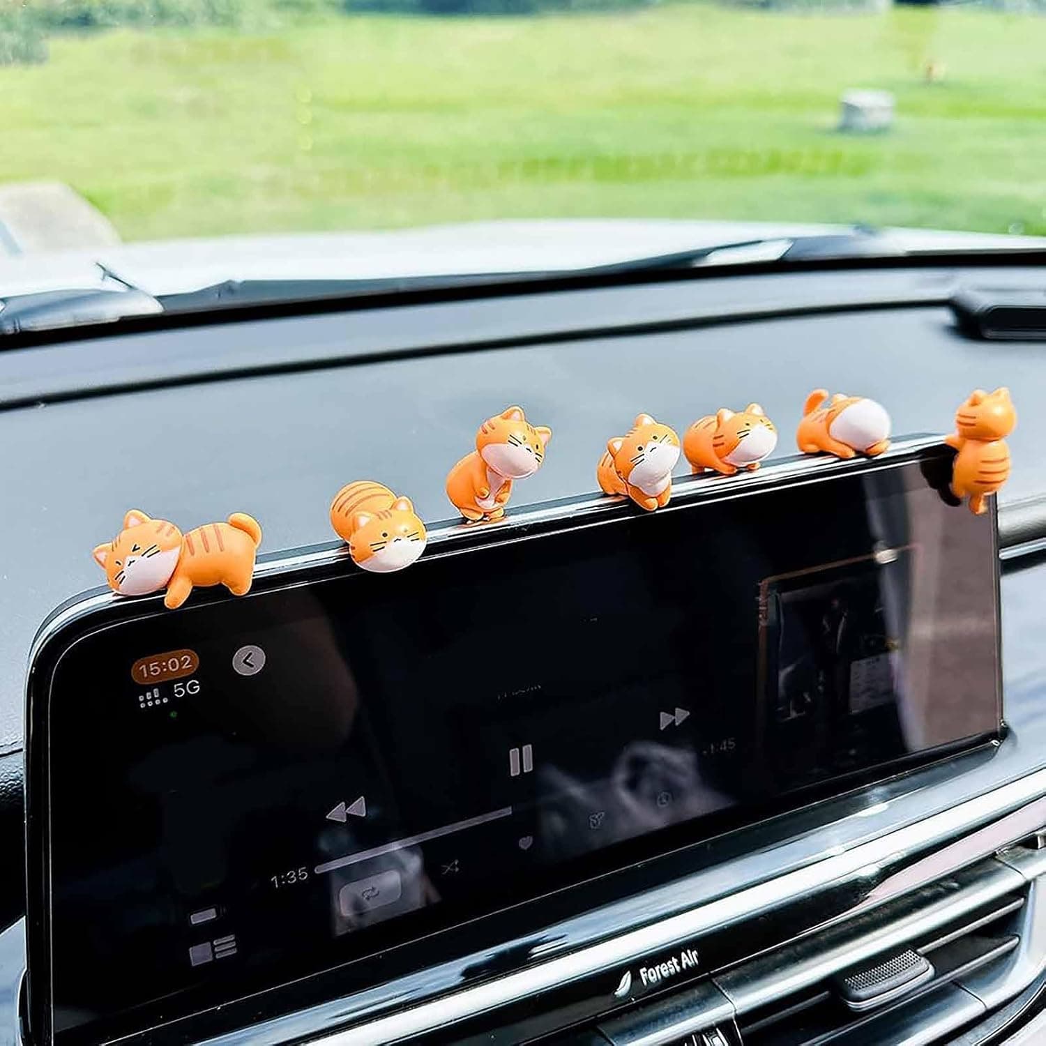 Tazweeq 8 Pieces Mini Cat Cute Car Accessories, Funny Rearview Mirror and Dashboard Decorations, Cute Car Decorations Interior Gifts (Orange)