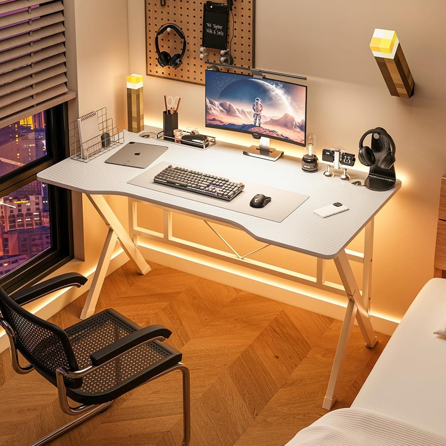 Gaming Table 100CM Computer Desk Computer Table Home Office Desk Ergonomic K Shape Gaming Desk PC Table white