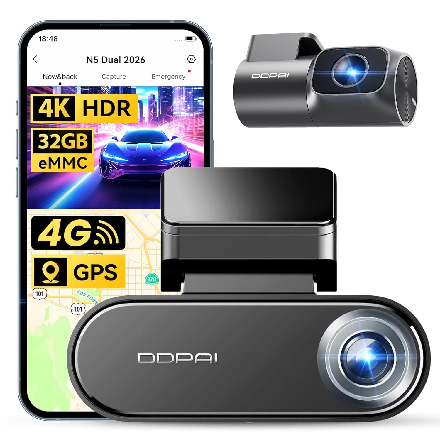 DDPAI Dash Cam Car 4K Front and Back, 2160P+1080P Dashcam Car Camera Built-in 32G eMMC HDR ADAS 5G WiFi6 GPS G-Sensor AI ISP Night Vision 24 Hours Parking Monitor Support 4G, N5 Dual 2026