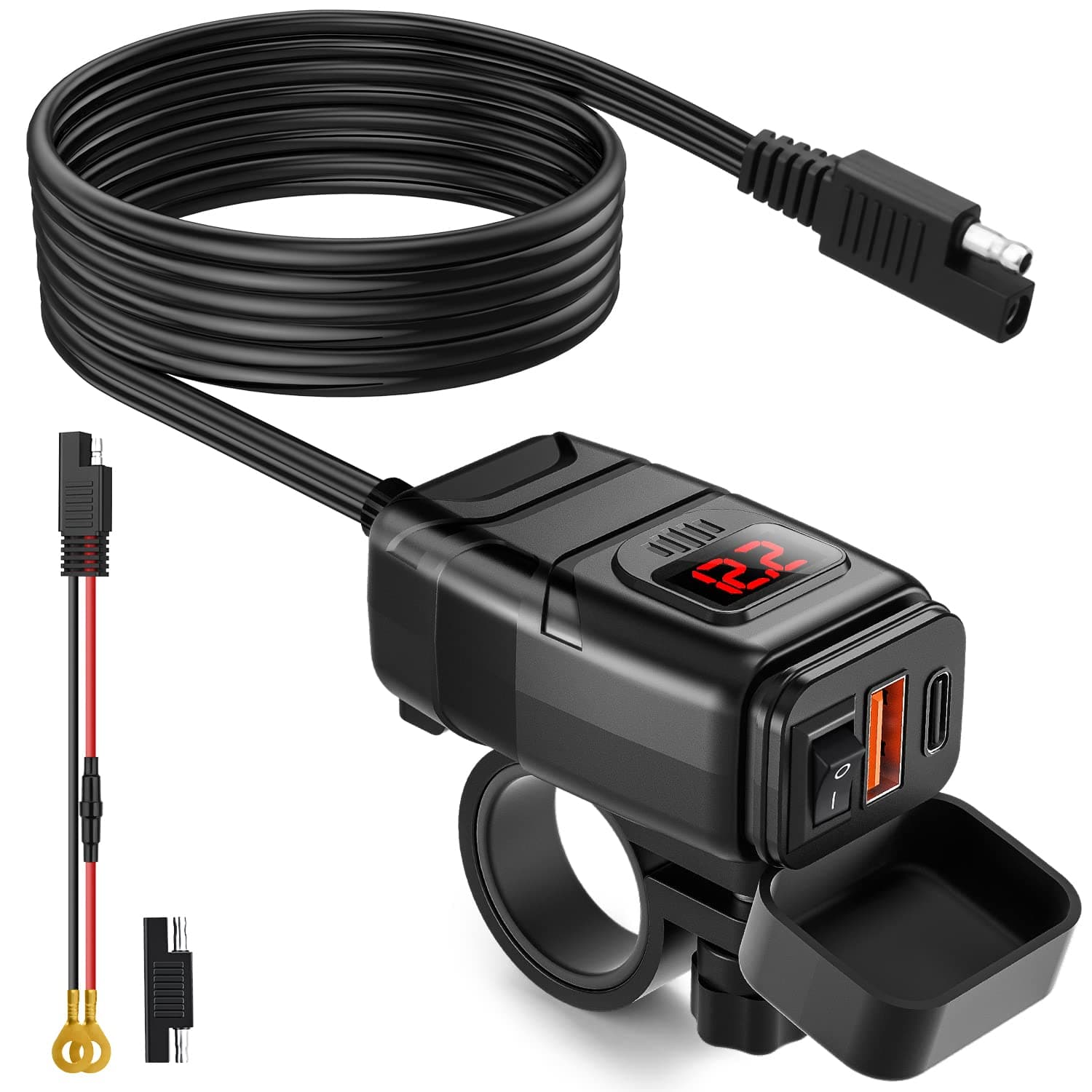 شاحن للدراجة النارية بتقنية USB، متوافق مع أجهزة GPS والهواتف والأجهزة اللوحية، بمنفذين