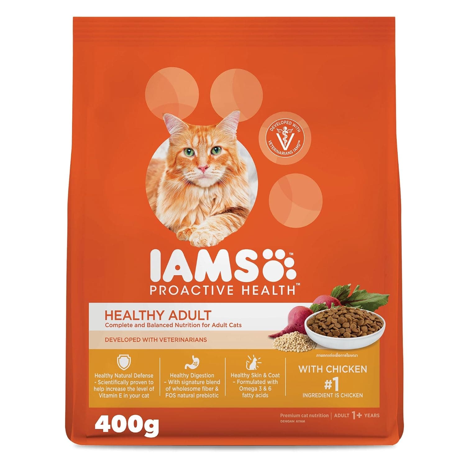 IAMS Proactive Health Chicken Premium Adult Cat Dry Food With Chicken, 400 g