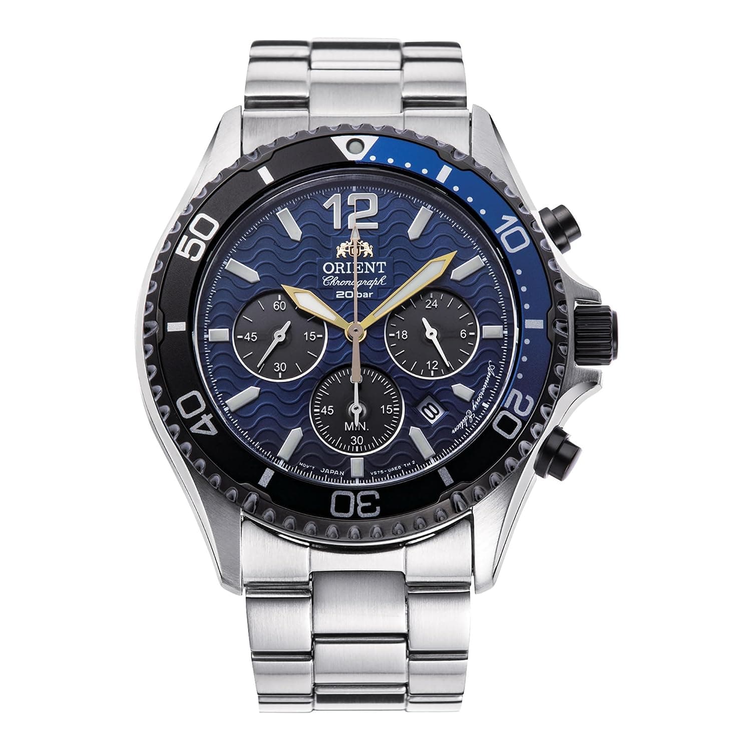 Orient Mako Solar 20th Anniversary Blue Dial Steel Bracelet Men’s Watch RA-TX0208L10B, Blue, bracelet